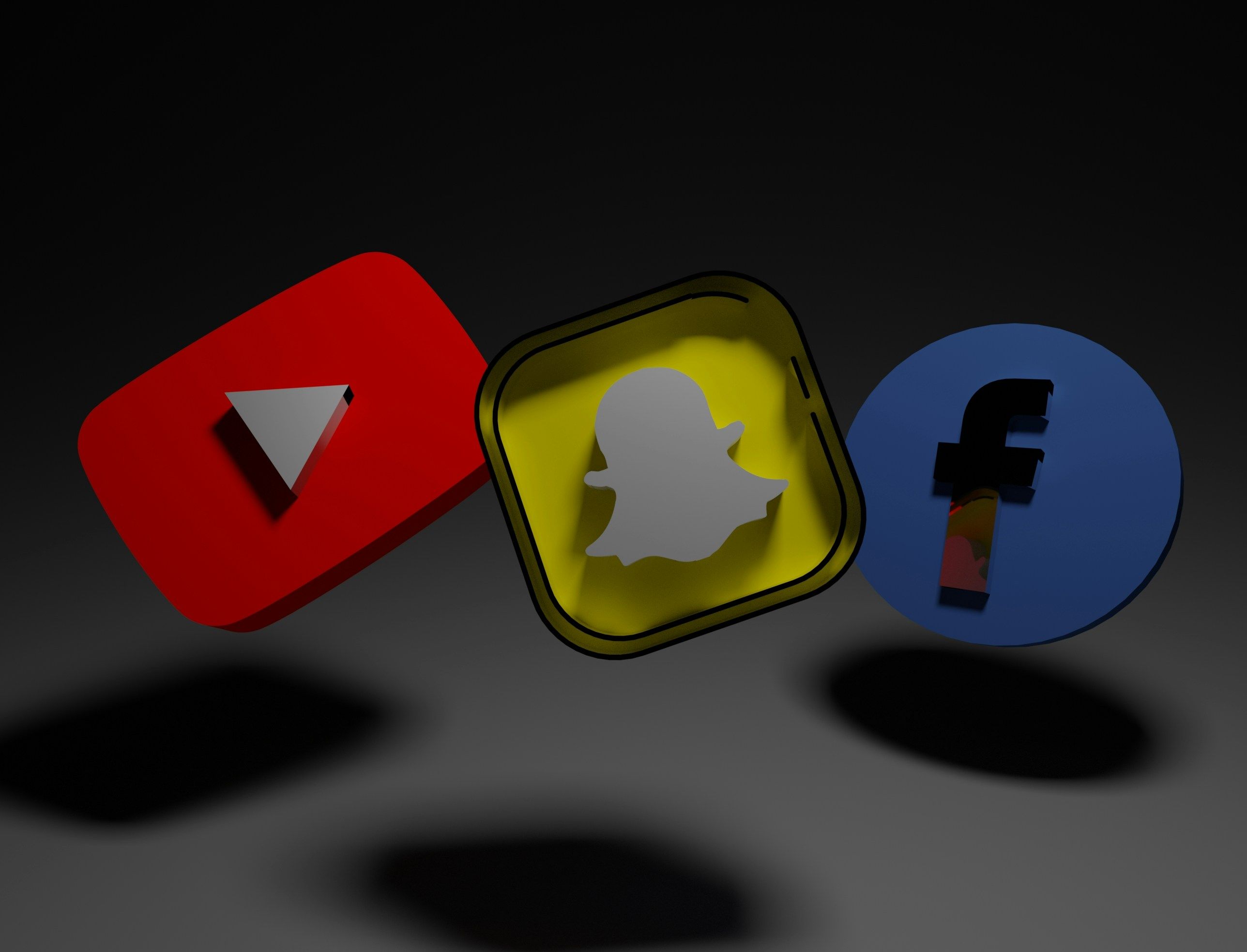 3D Logos of Youtube, Snap and Facebook