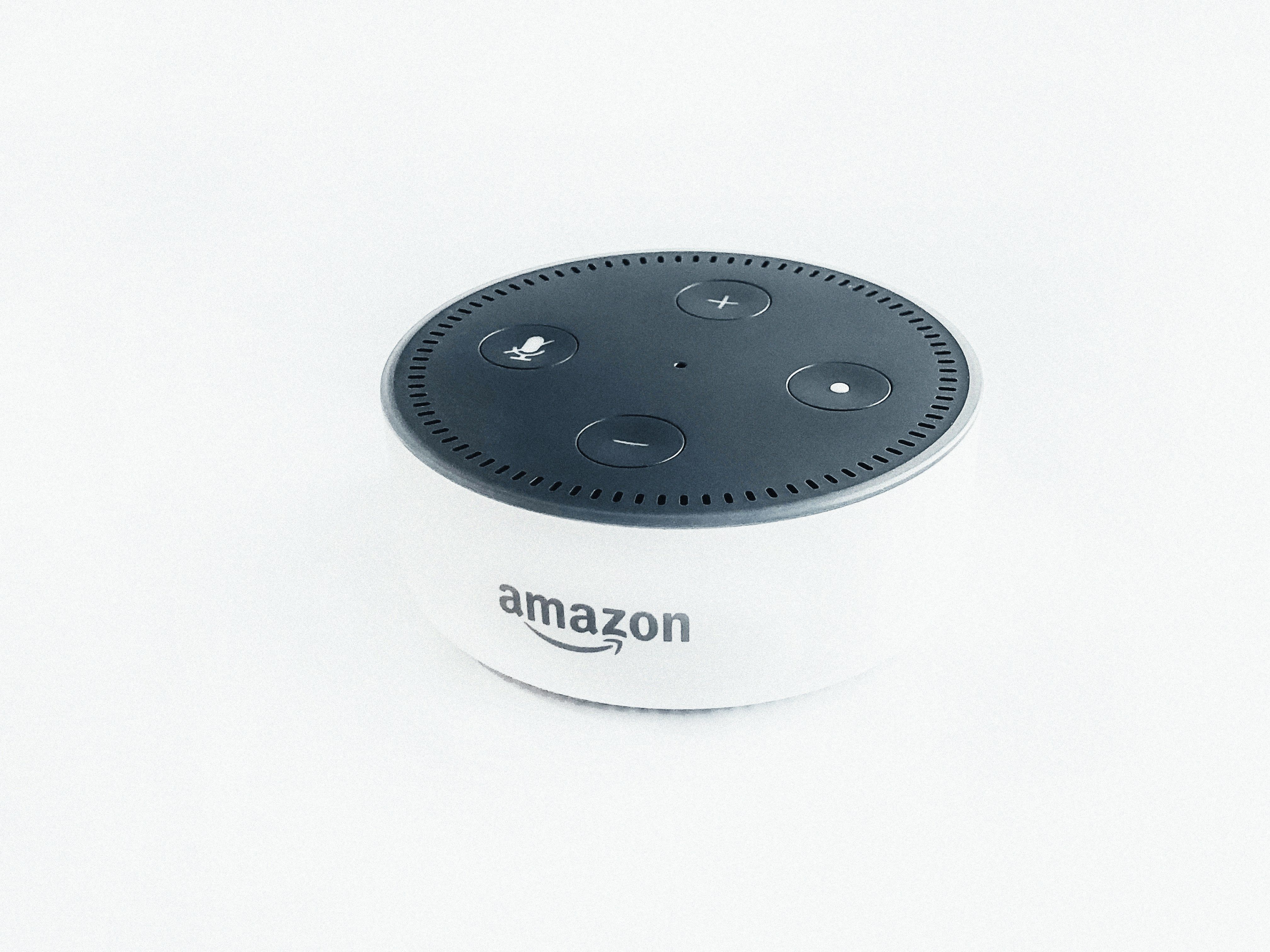 Black and white Amazon Echo dot