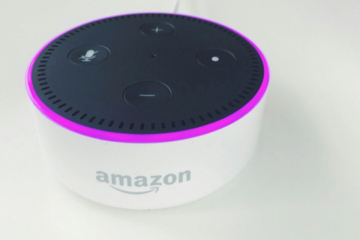 Black and white Amazon Echo Dot 2