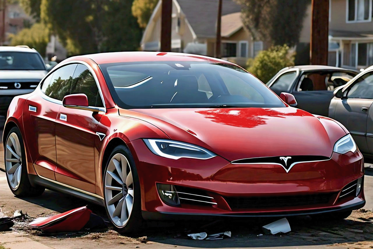 Broken down Tesla vehicle