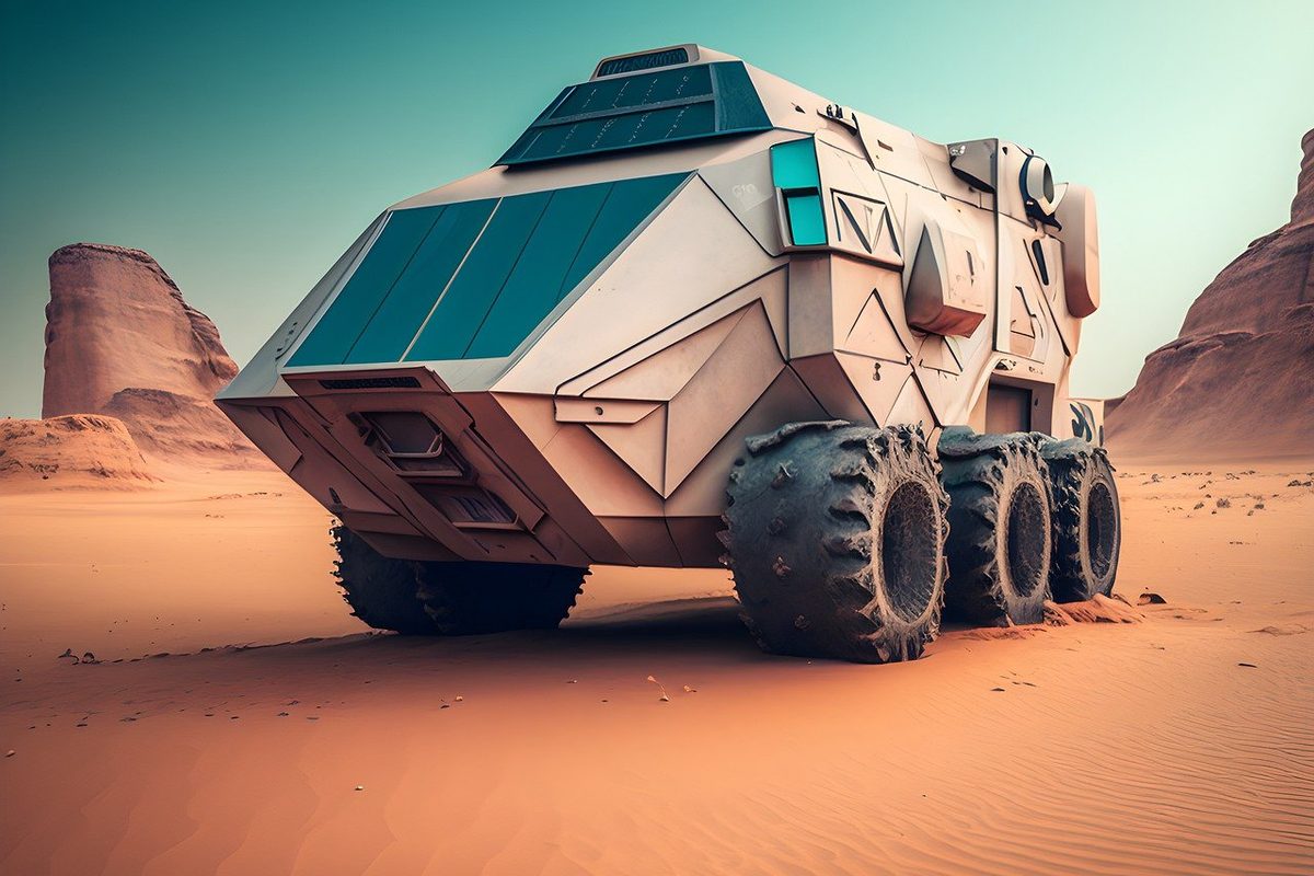 AI generated image of the Tesla Cybertruck in a desert.