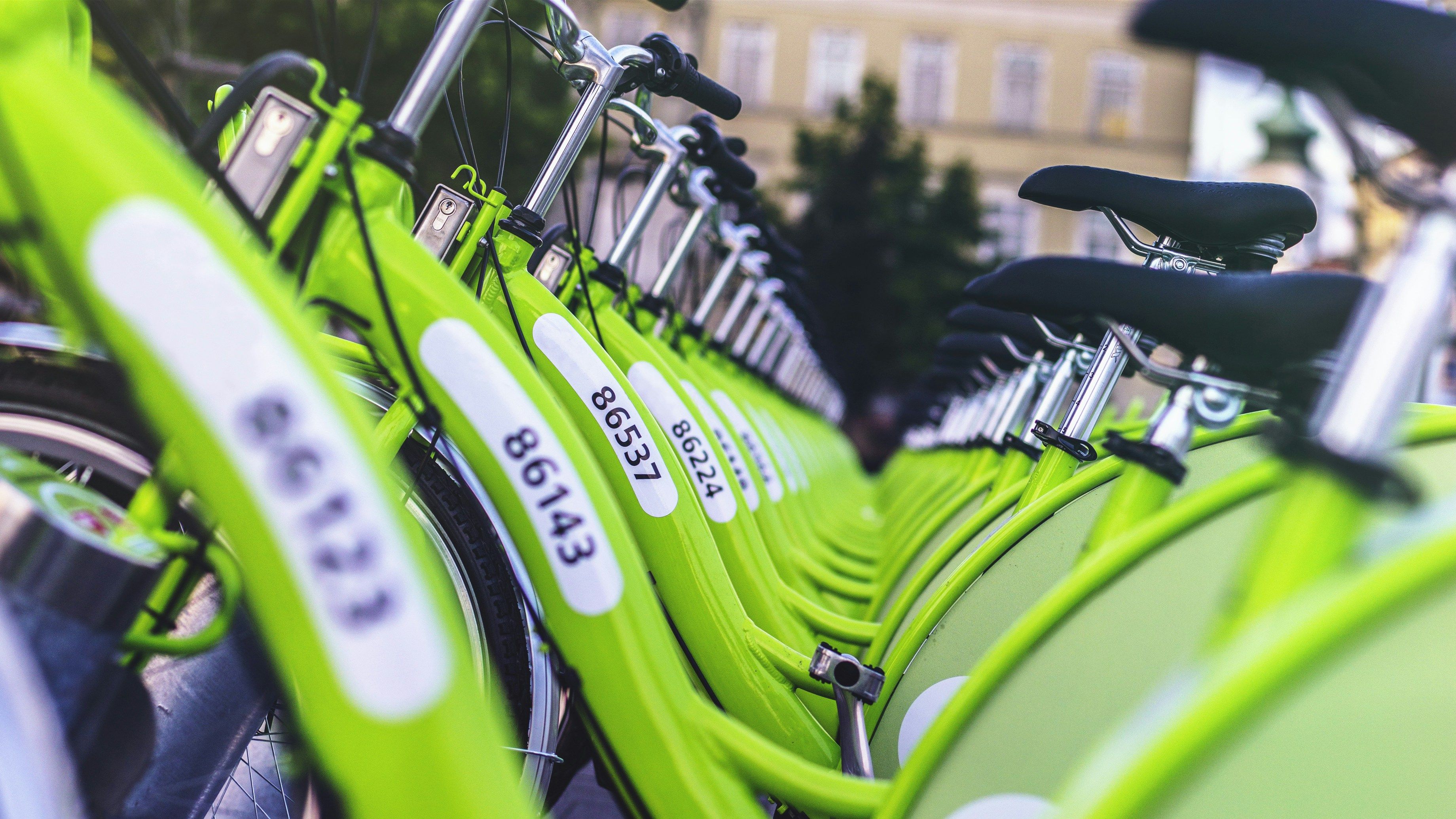 Green bicycles for rent in Budapest, Hungary