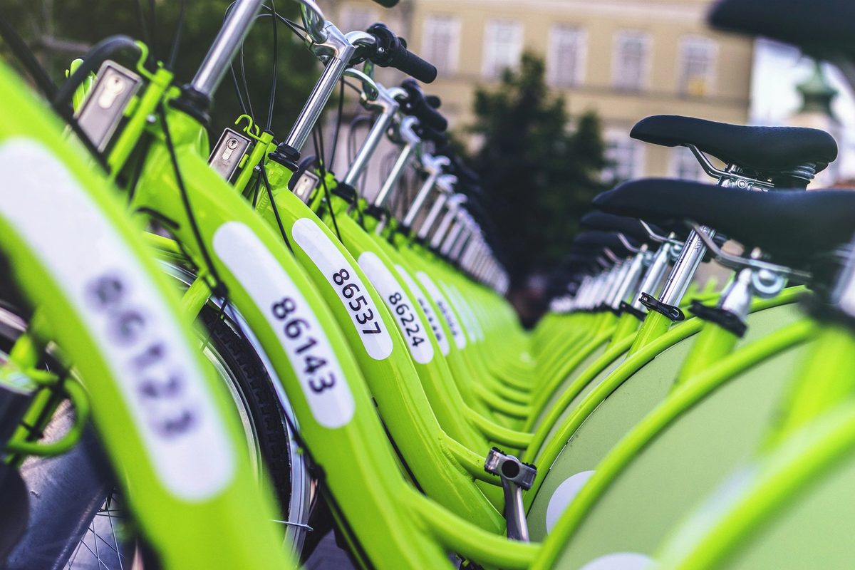 Green bicycles for rent in Budapest, Hungary