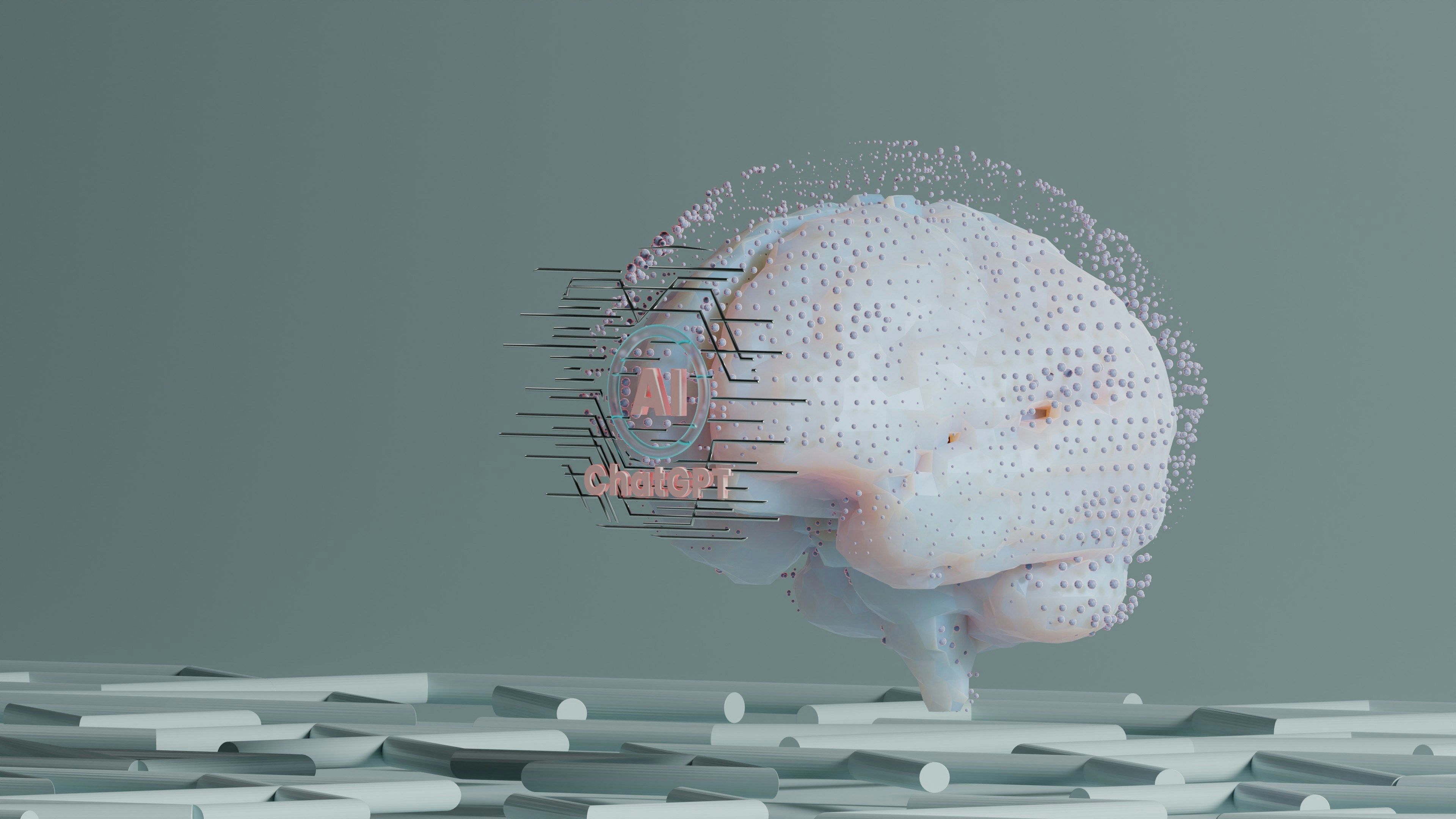 Main Image: AI generated human brain with 'ChatBPT' typed on it