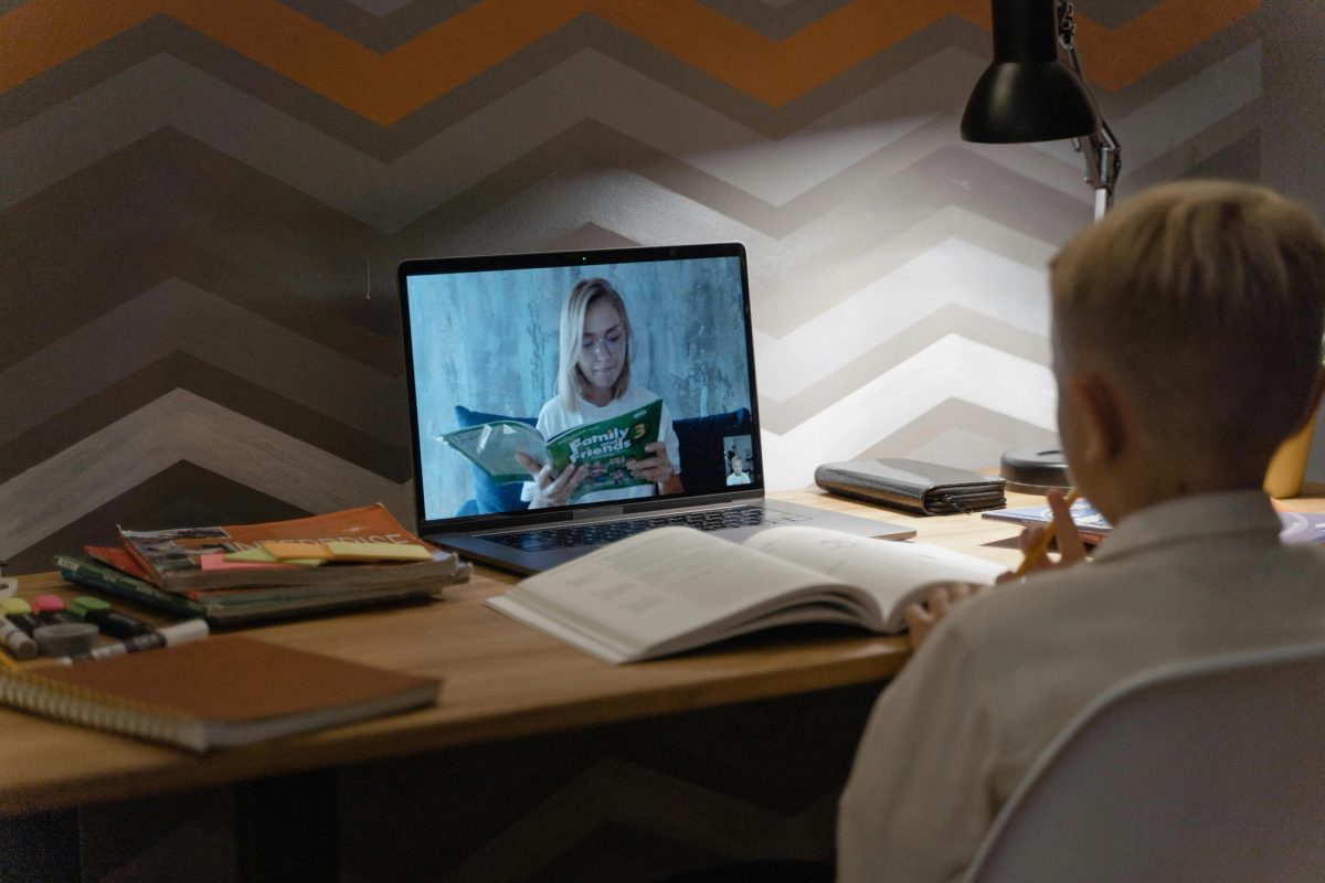 A child attending an online class using an alternative to Skype