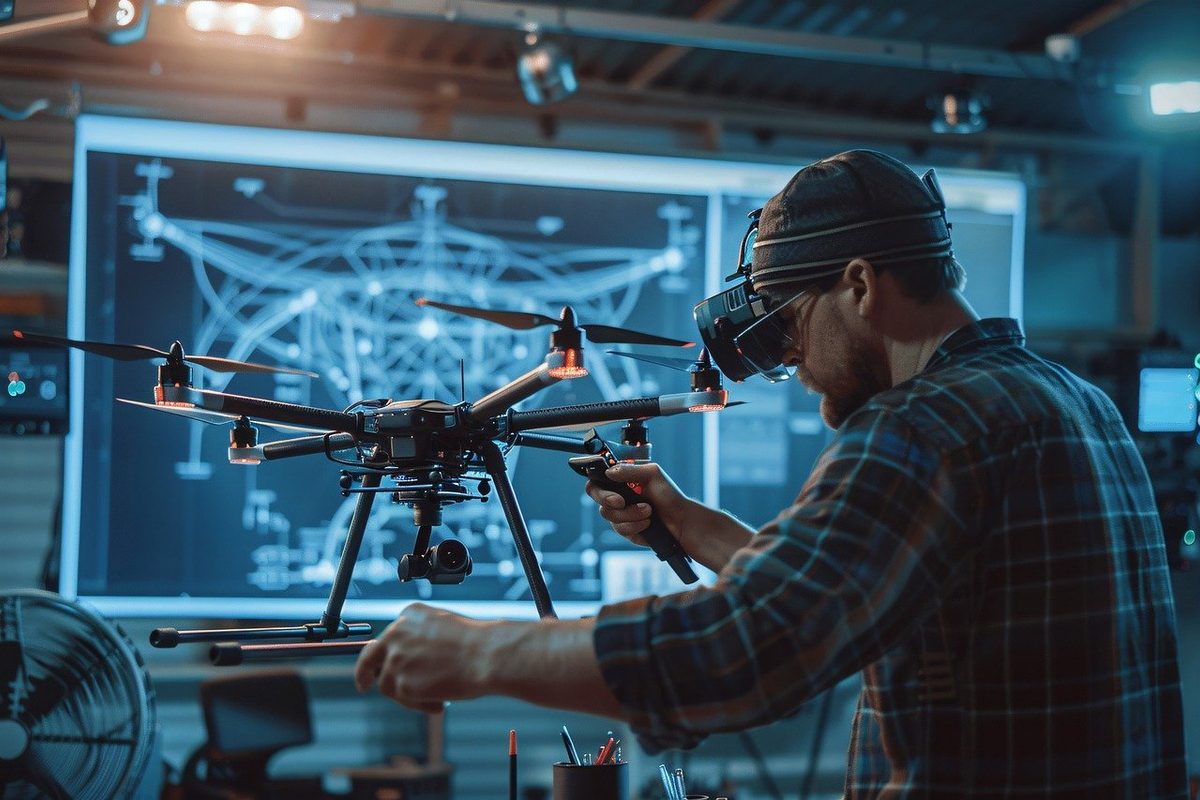 A robotics engineer working on a drone
