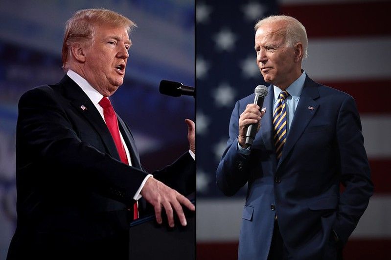 Side by side images of Trump and Biden