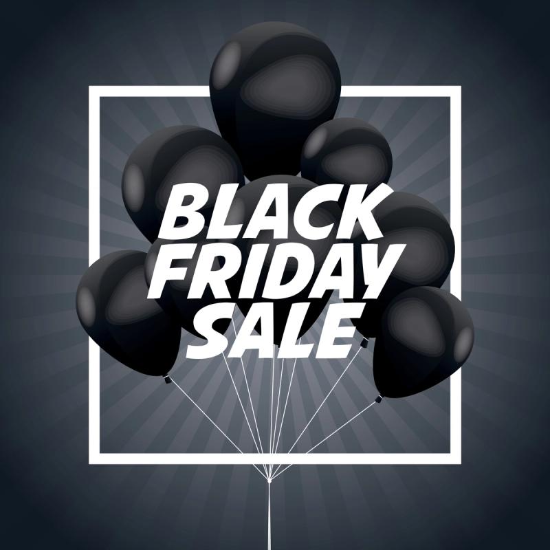 Balloons icon. Black Friday sale and offer theme. Grey background.