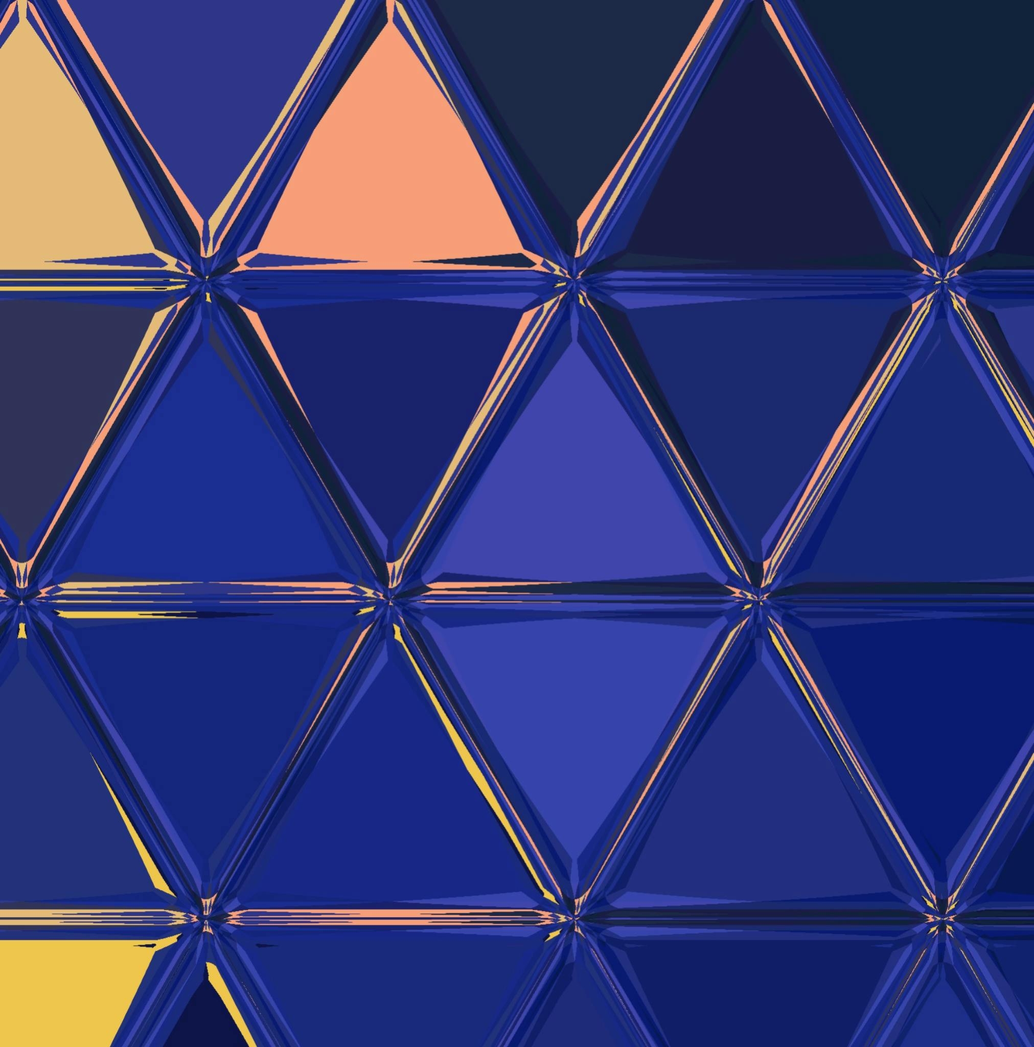 Blue triangular glass pattern with peach highlights