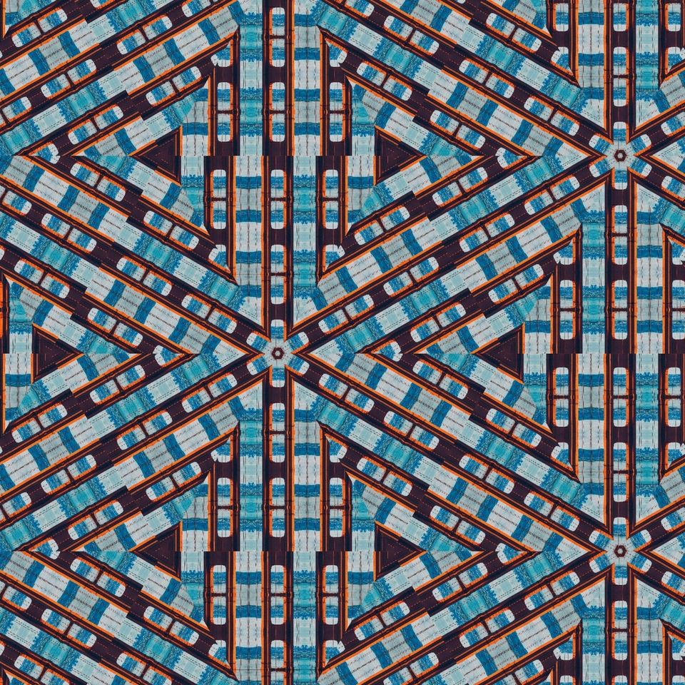 Blue and rust geometric textile pattern