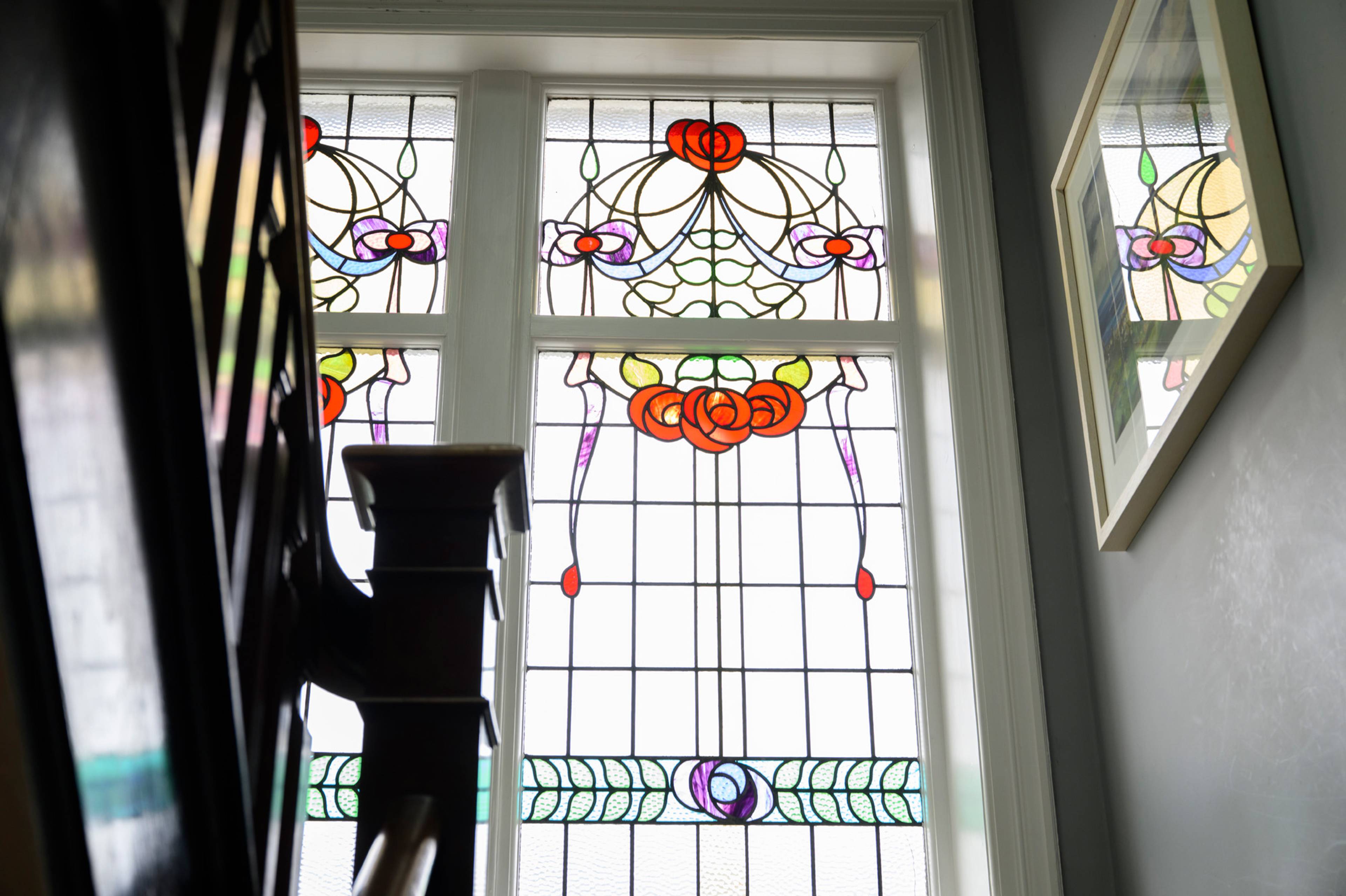 A picture of one of the stained glass windows at our practice