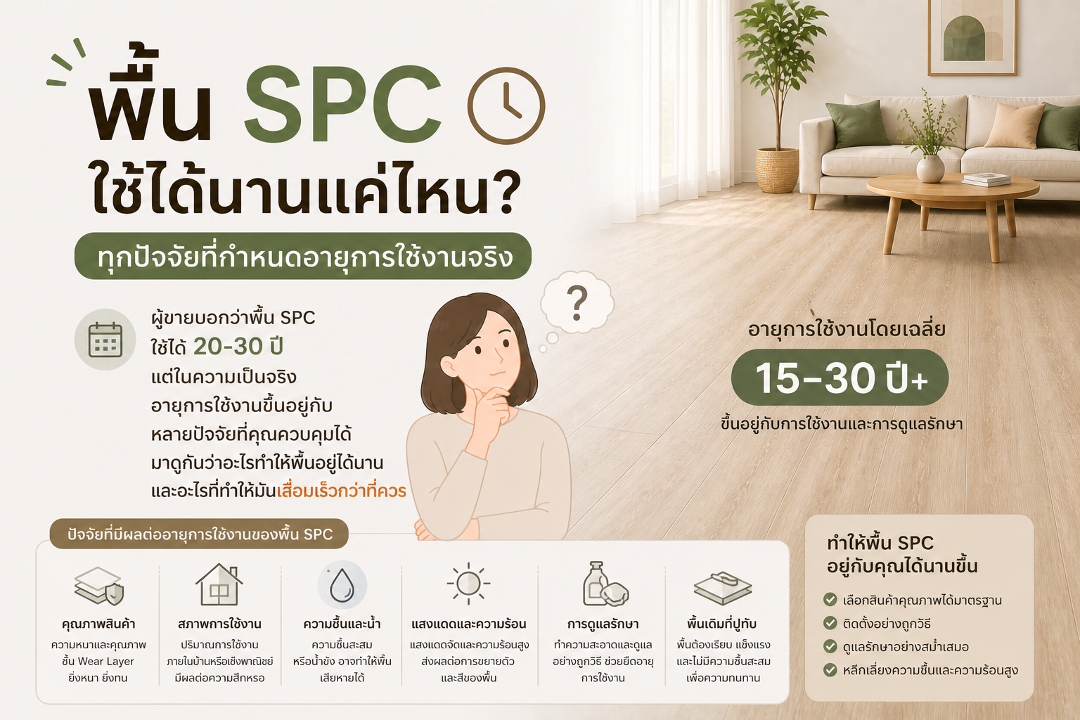 พื้น SPC ใช้ได้นานแค่ไหน? ทุกปัจจัยที่กำหนดอายุการใช้งานจริง