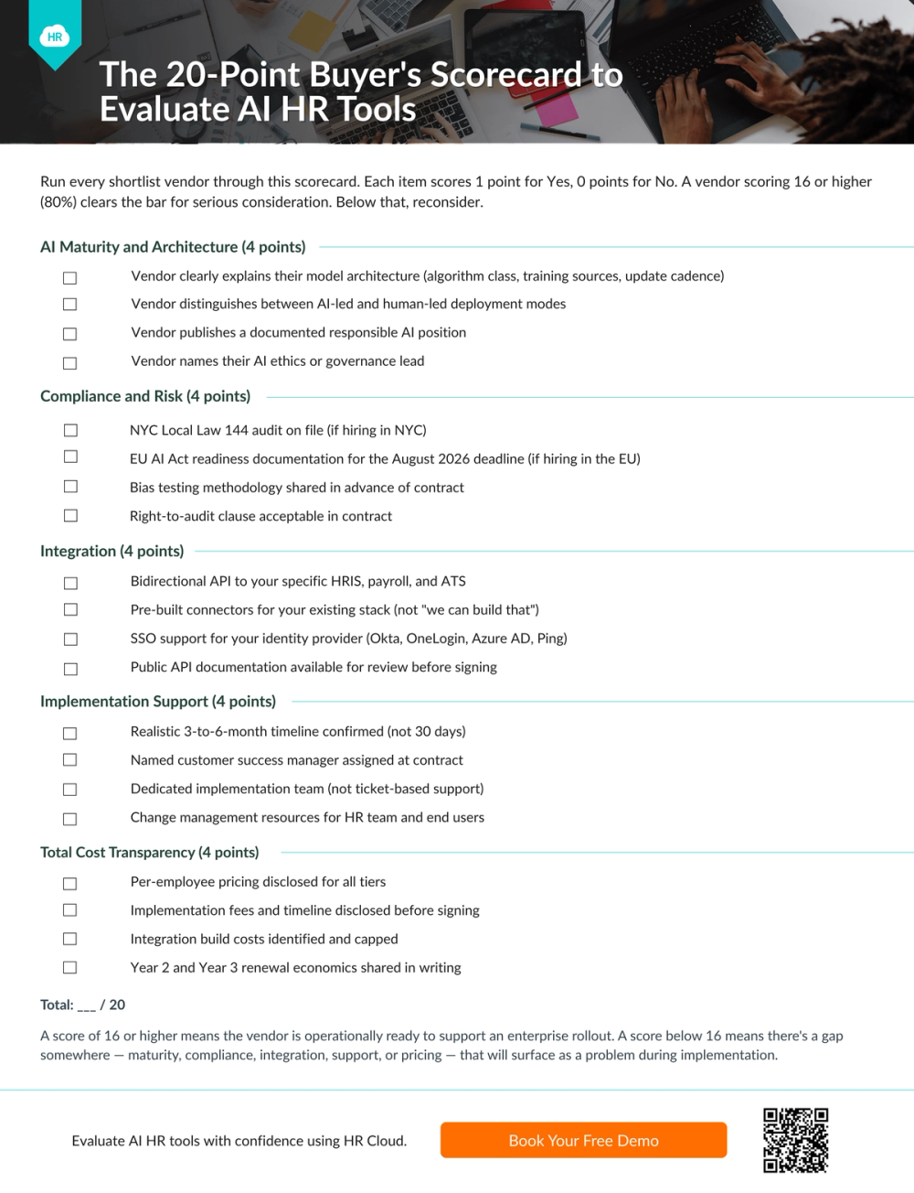 AI HR Tool Evaluation Checklist