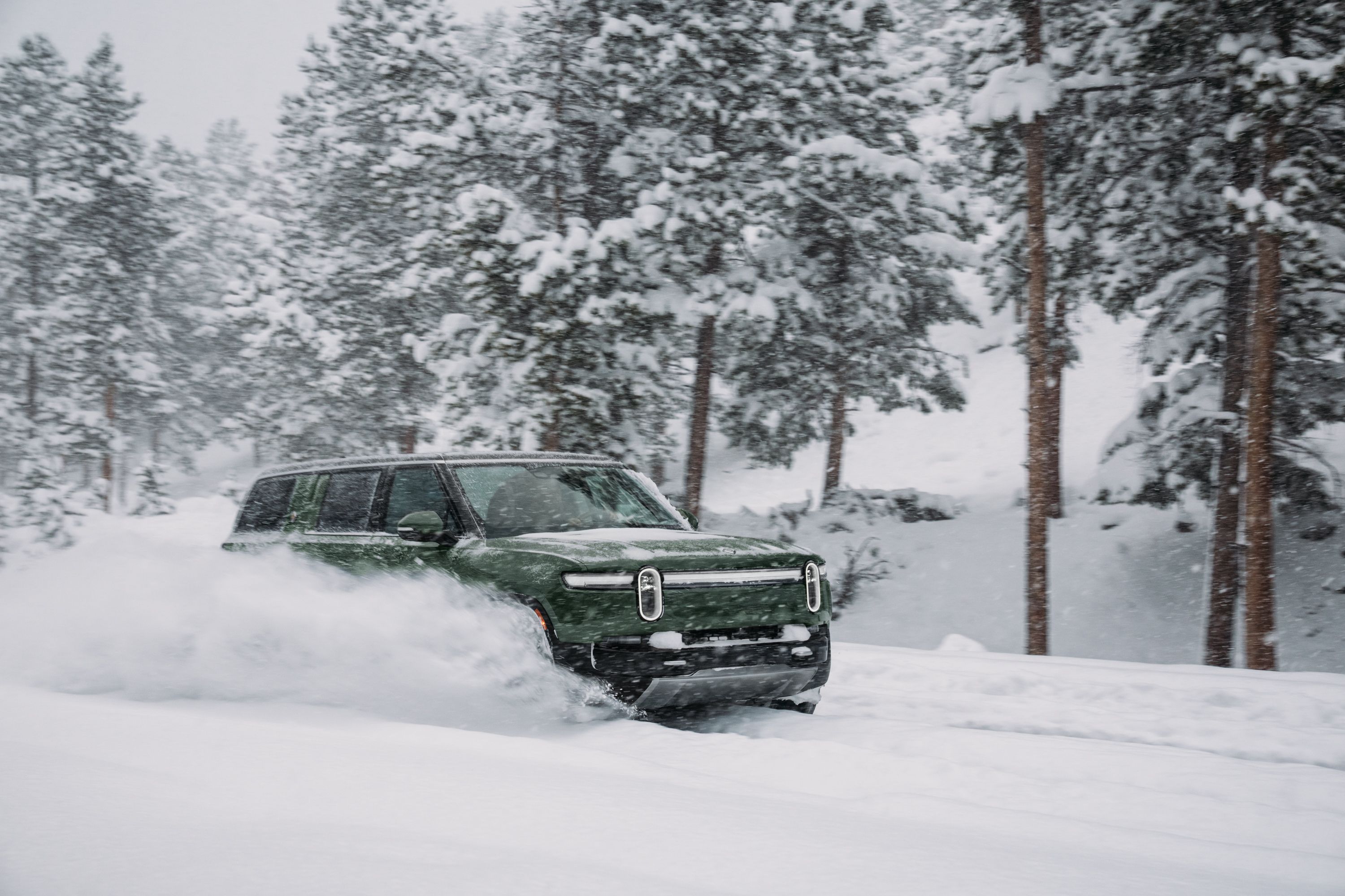 Rivian truck in snow