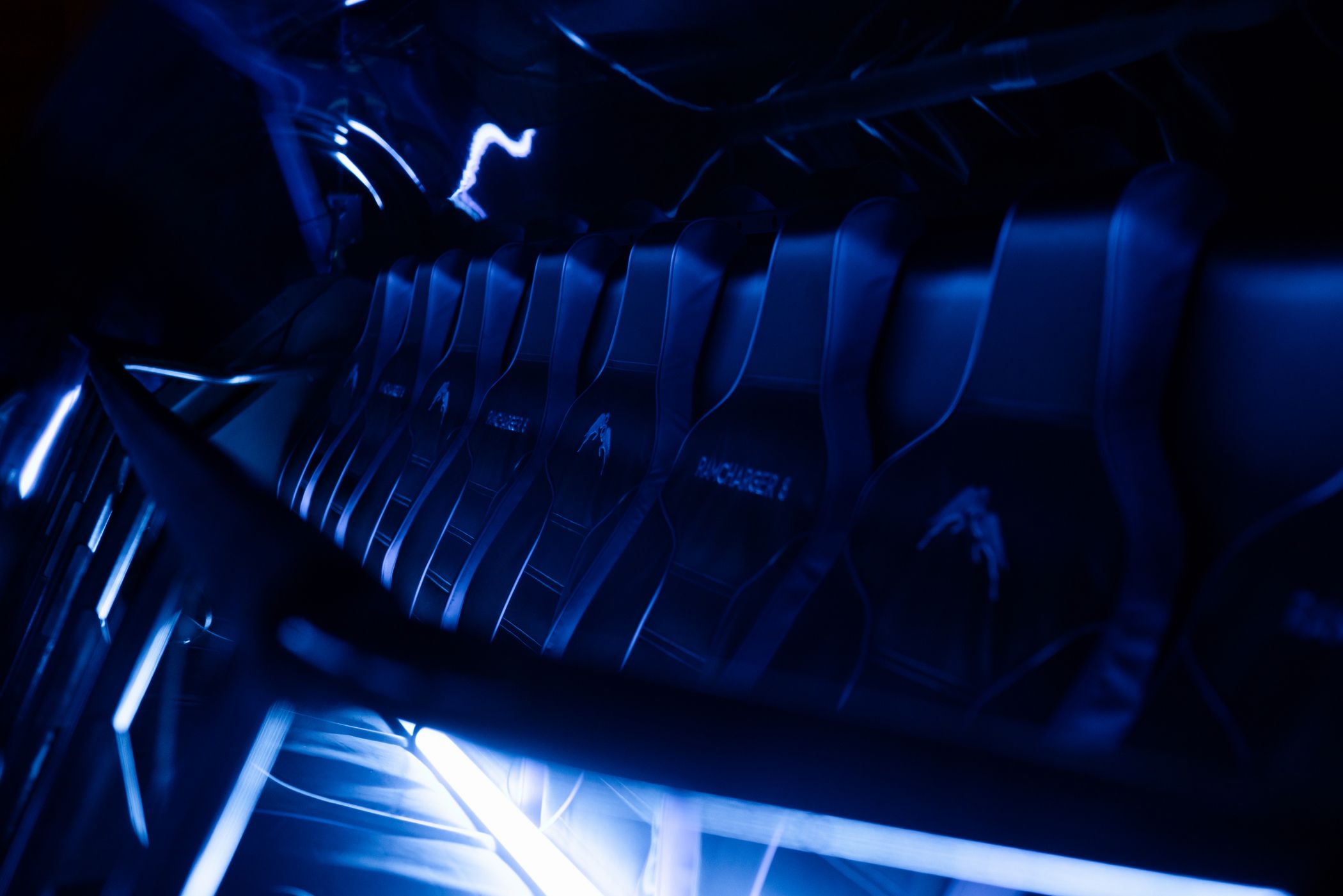 Ramcharger 8 chairlift lit up with blue light