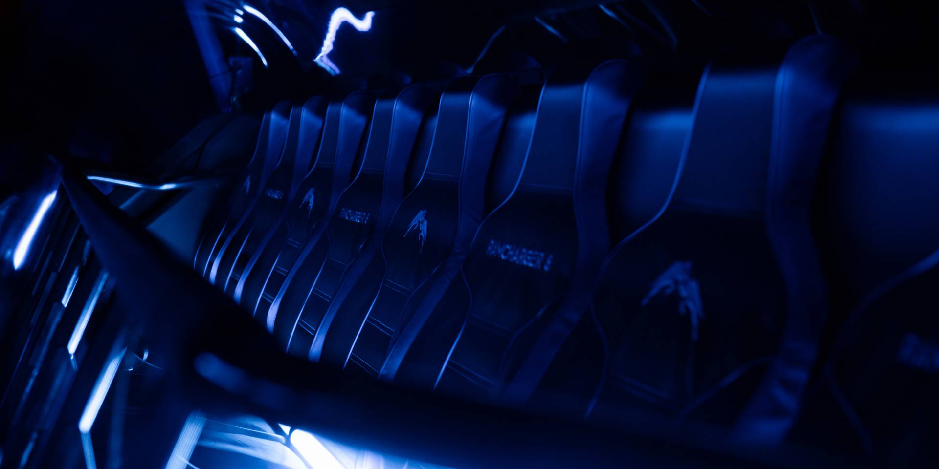 Ramcharger 8 chairlift lit up with blue light