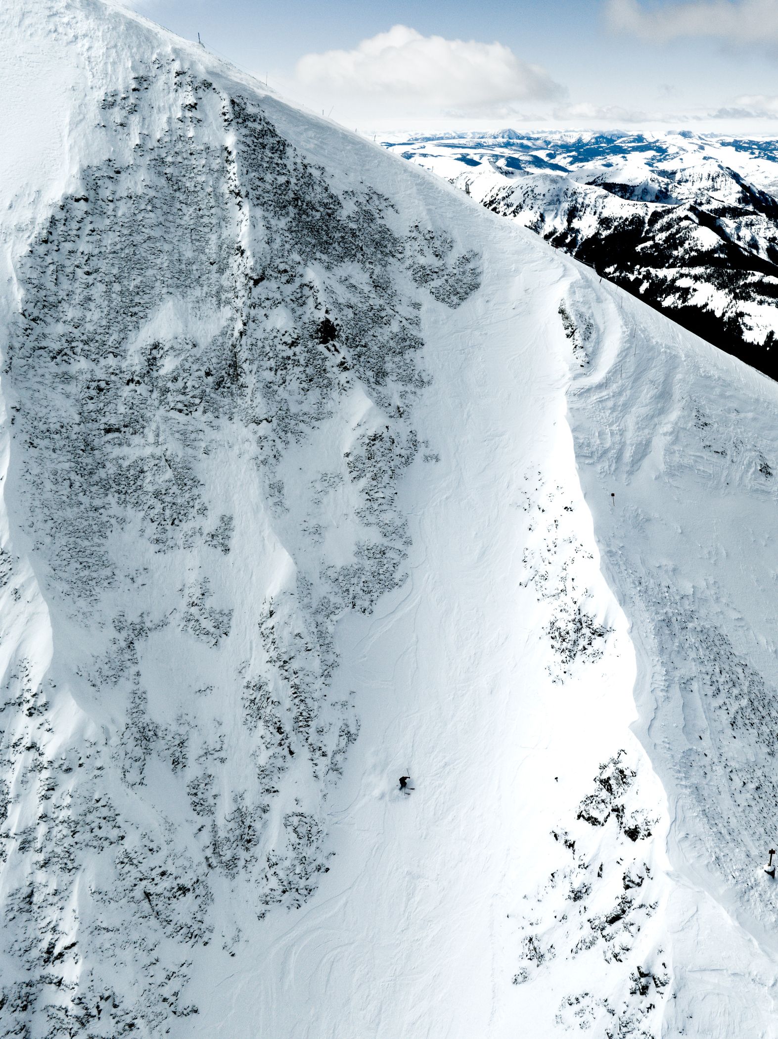 Skier in the Big Couloir at Big Sky Resort