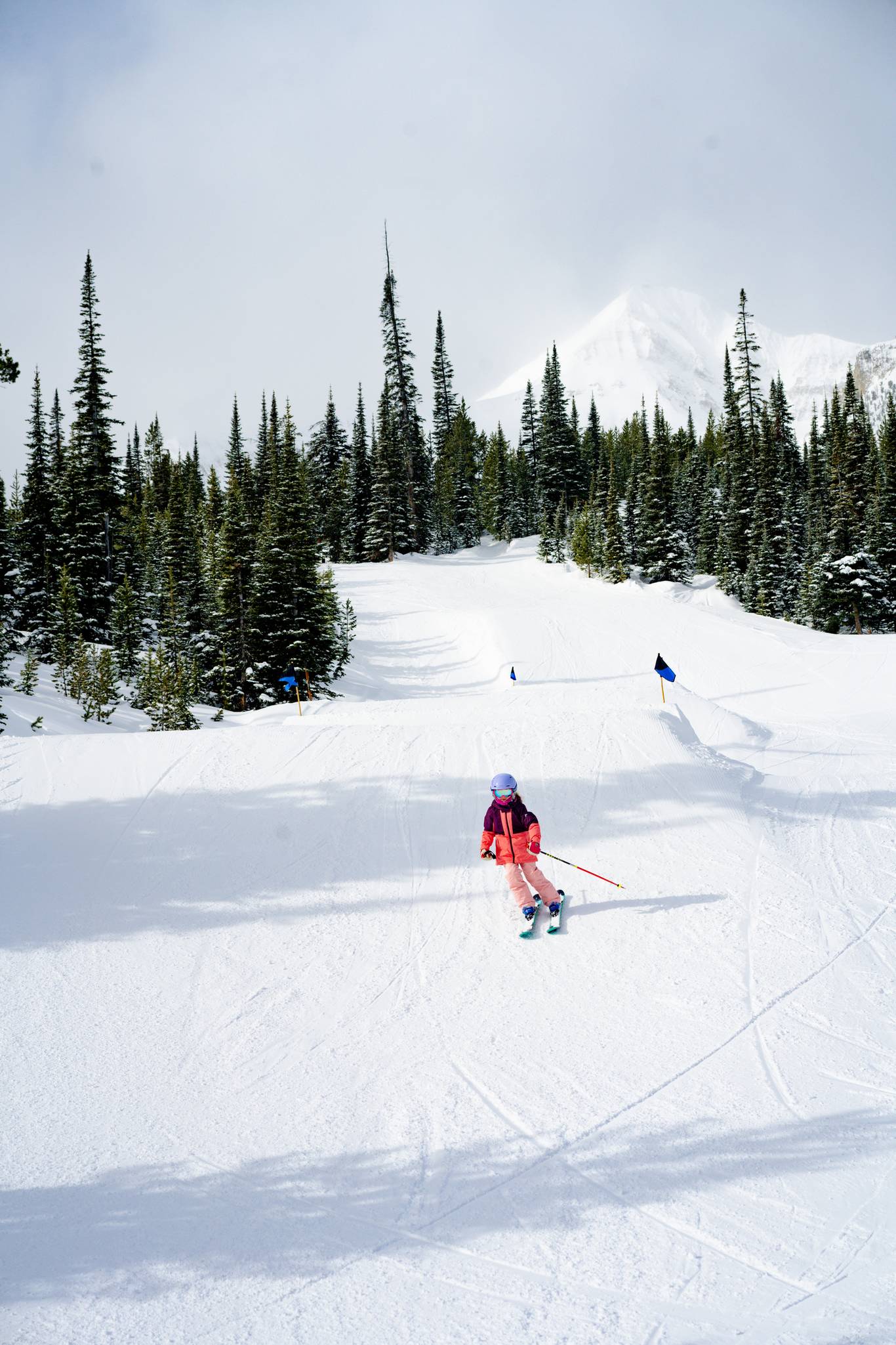 Girl skiing in a terrain park