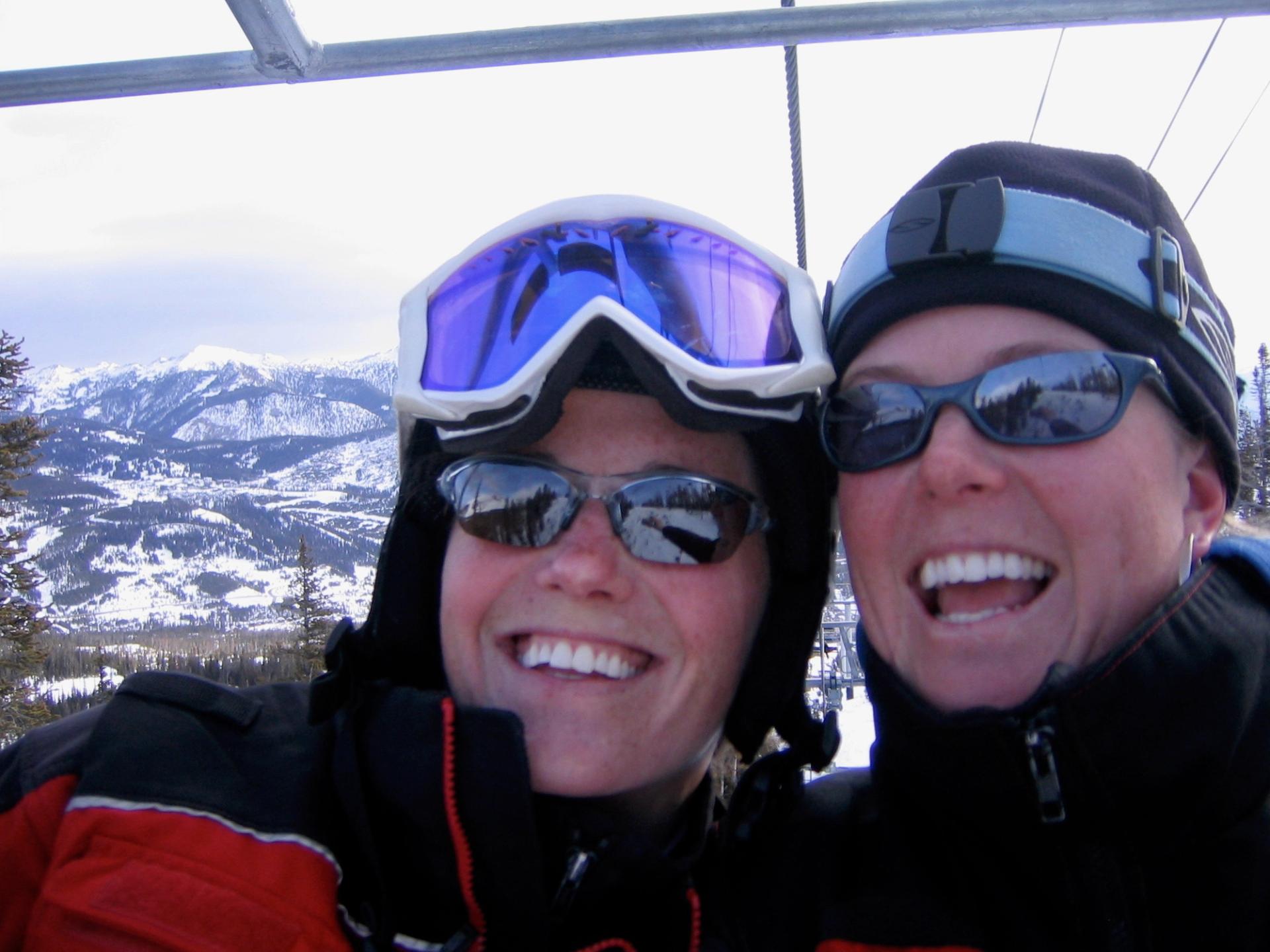 A selfie of Nancy and Odie on a lift in 2001