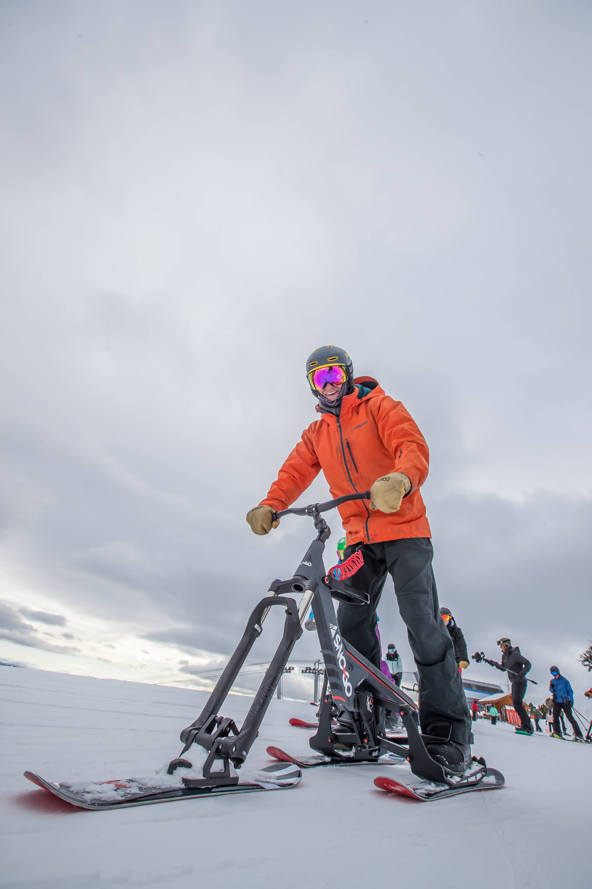 Man in ski gear on a Sno-Go Bike