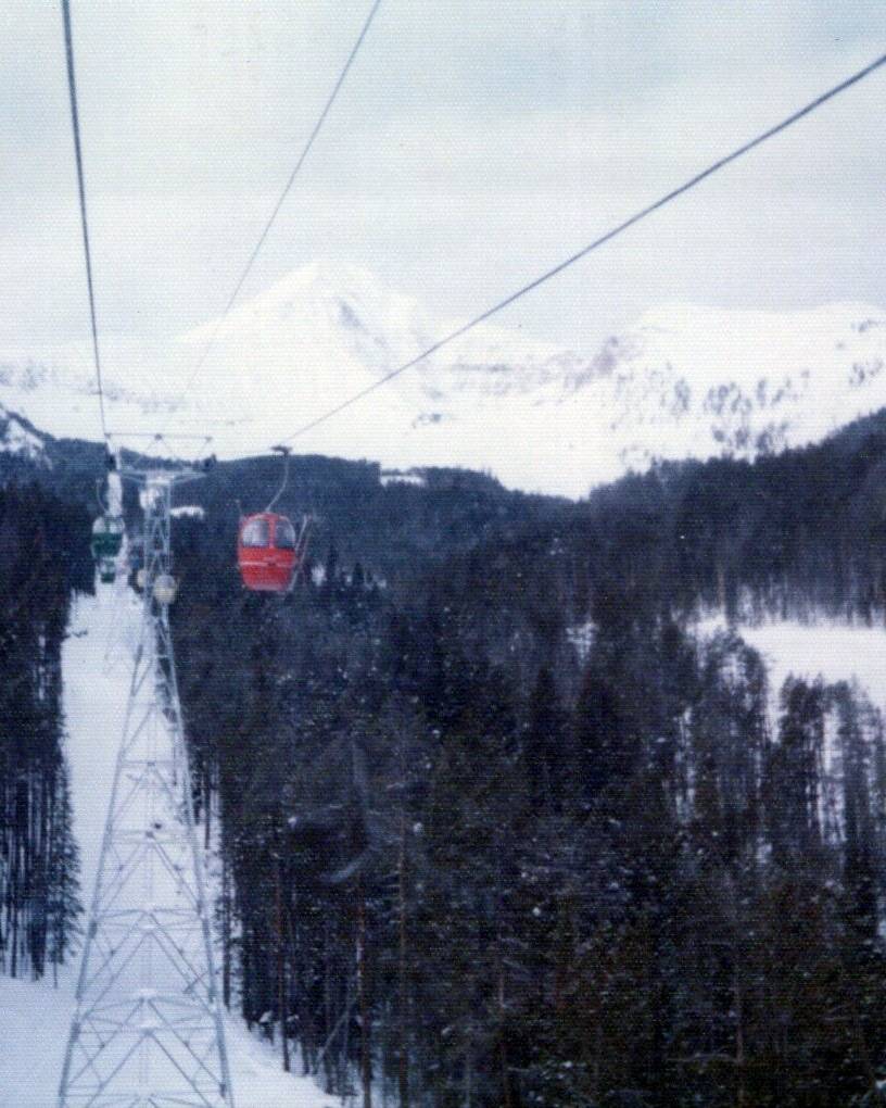 Old photo of a gondola at Big Sky Resort