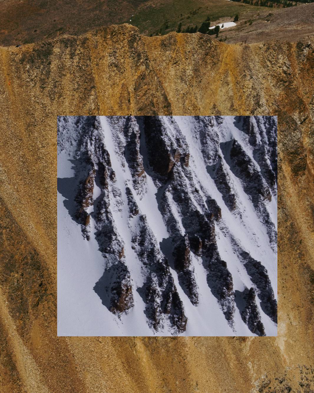 Winter and summer view of a mountain ridge