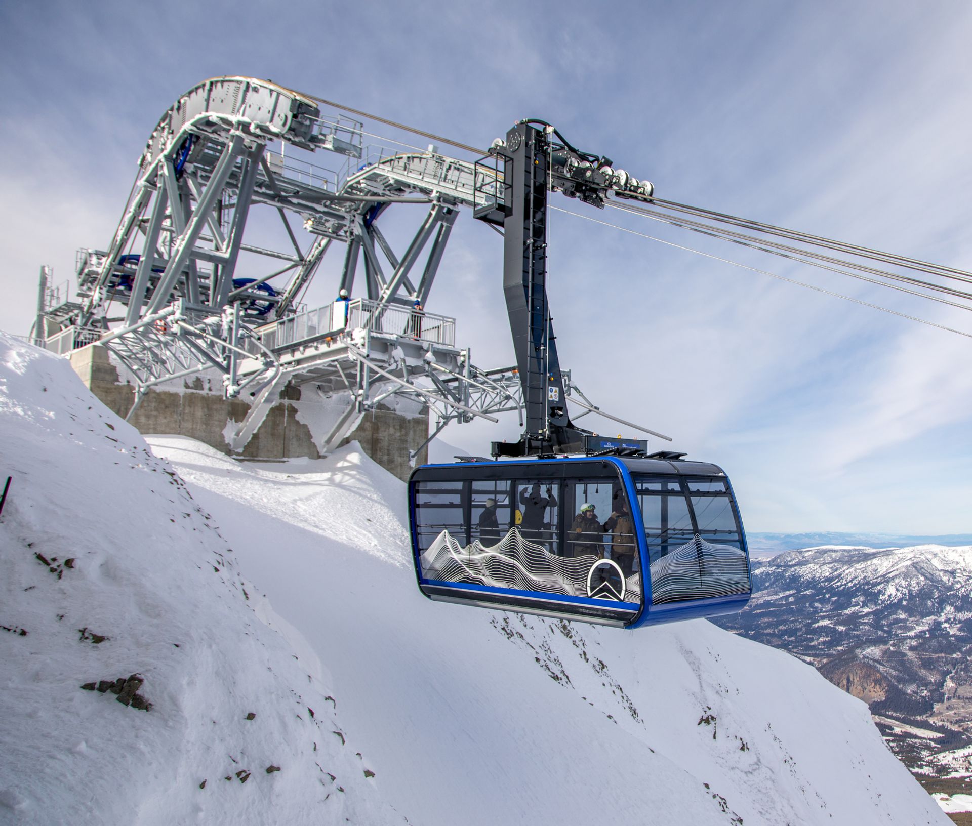 Lone Peak Tram approaching the upper terminal