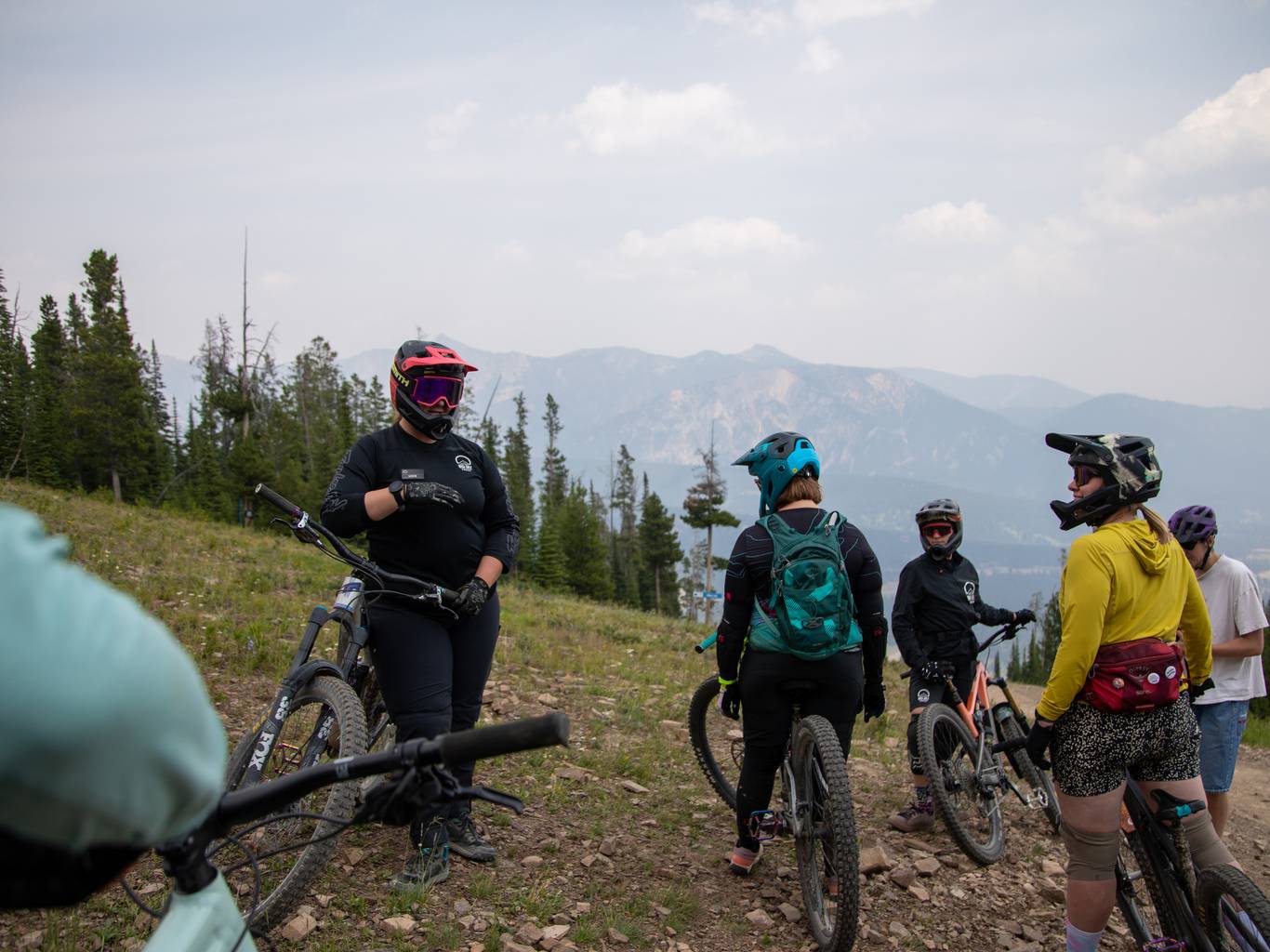 Bikers in a mountain biking lesson