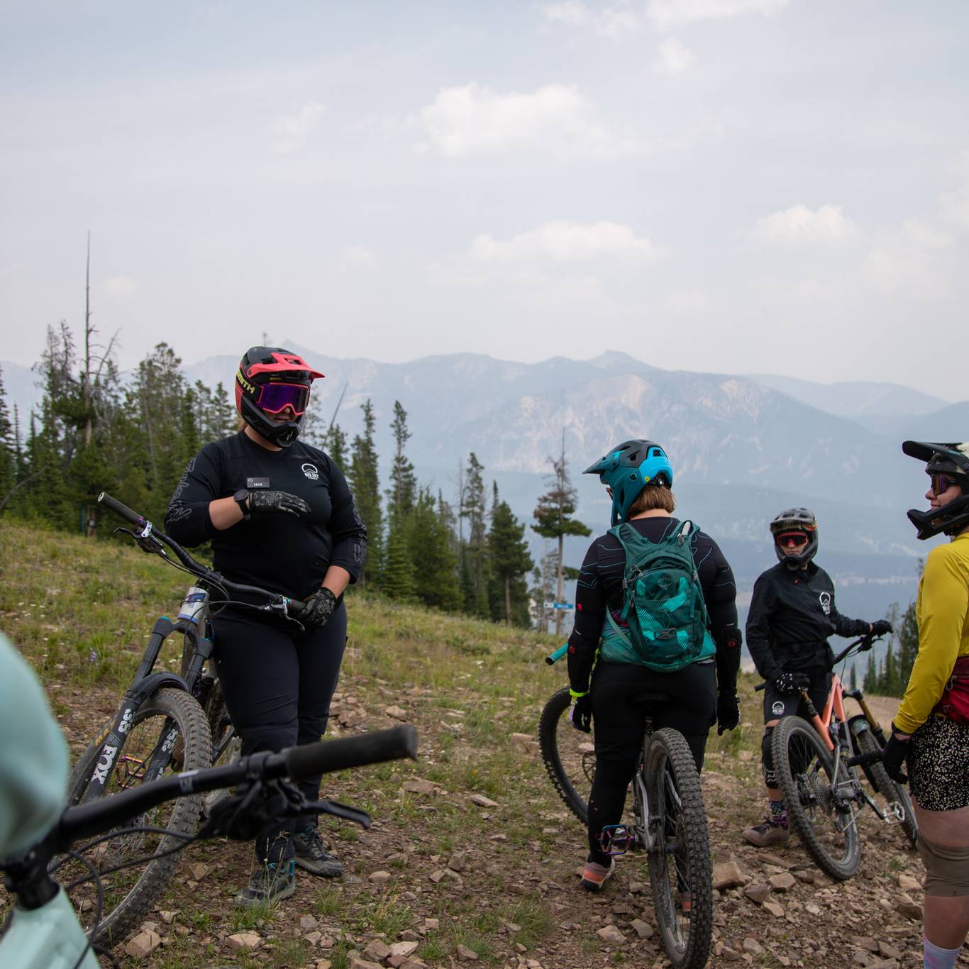 Bikers in a mountain biking lesson