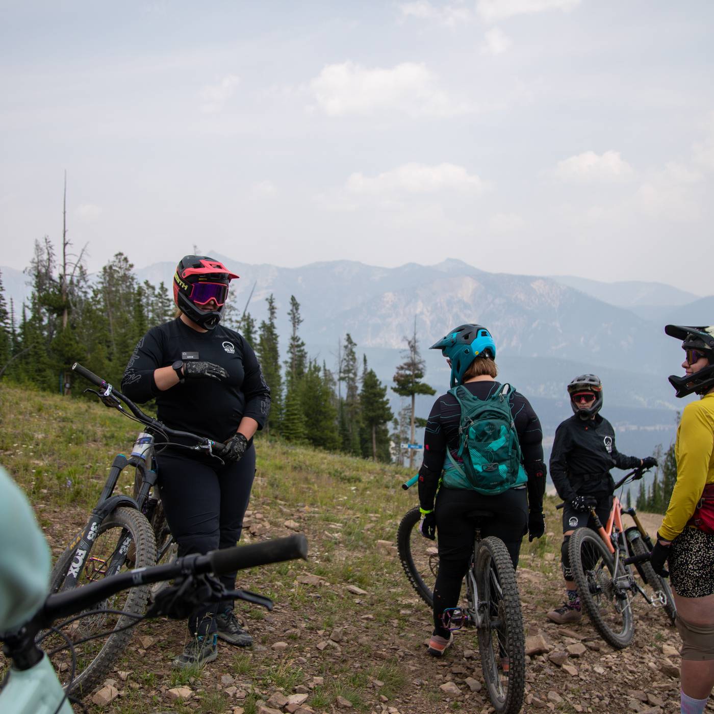Group in a mountain biking lesson