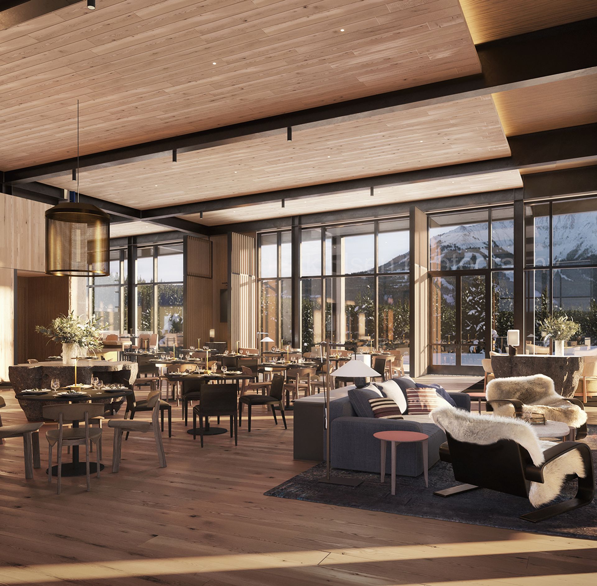 Rendering of a new lodge restaurant at the One&Only Moonlight Basin