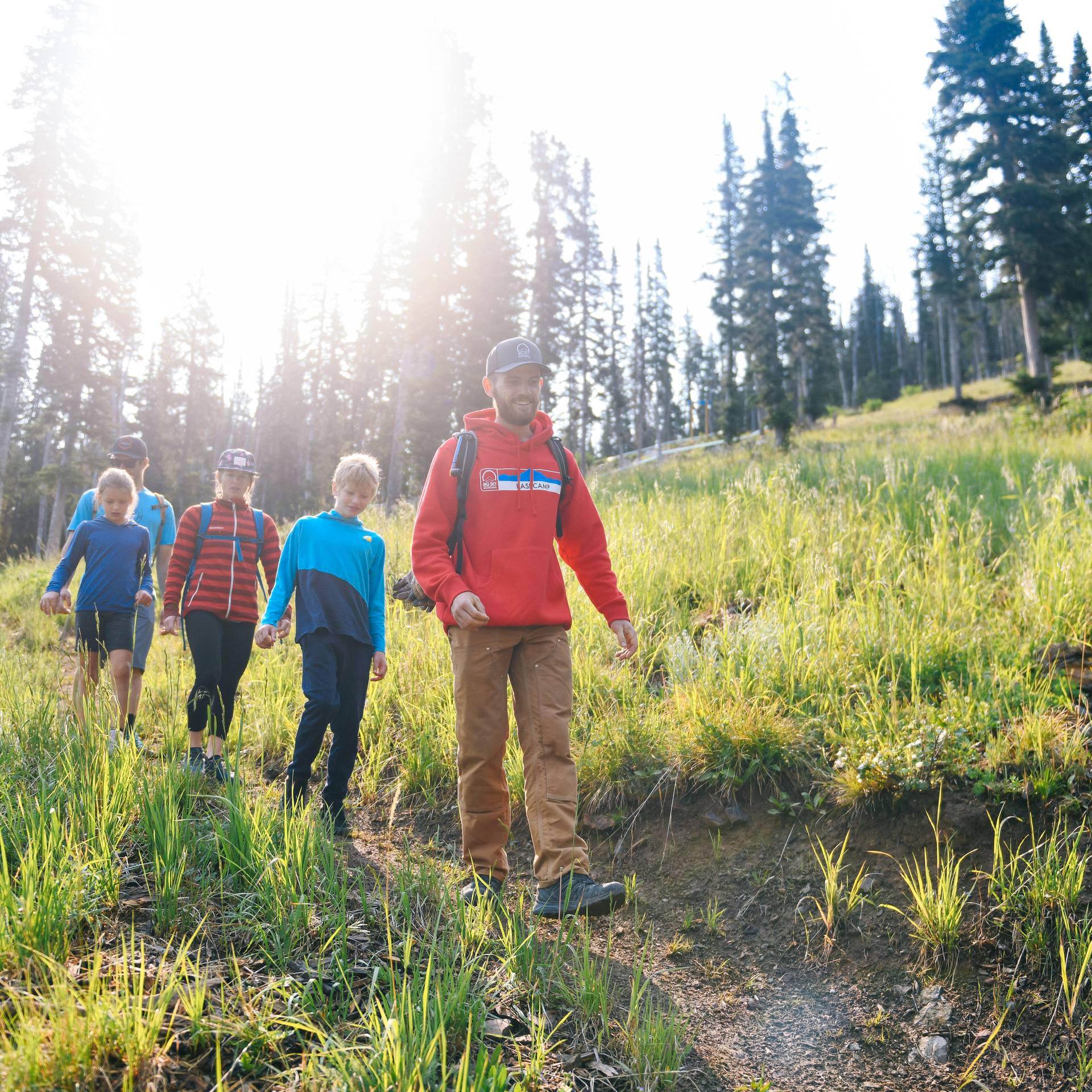 Family and guide on a hike