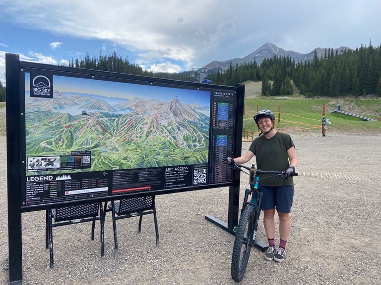 Siberell in front of the new trail map