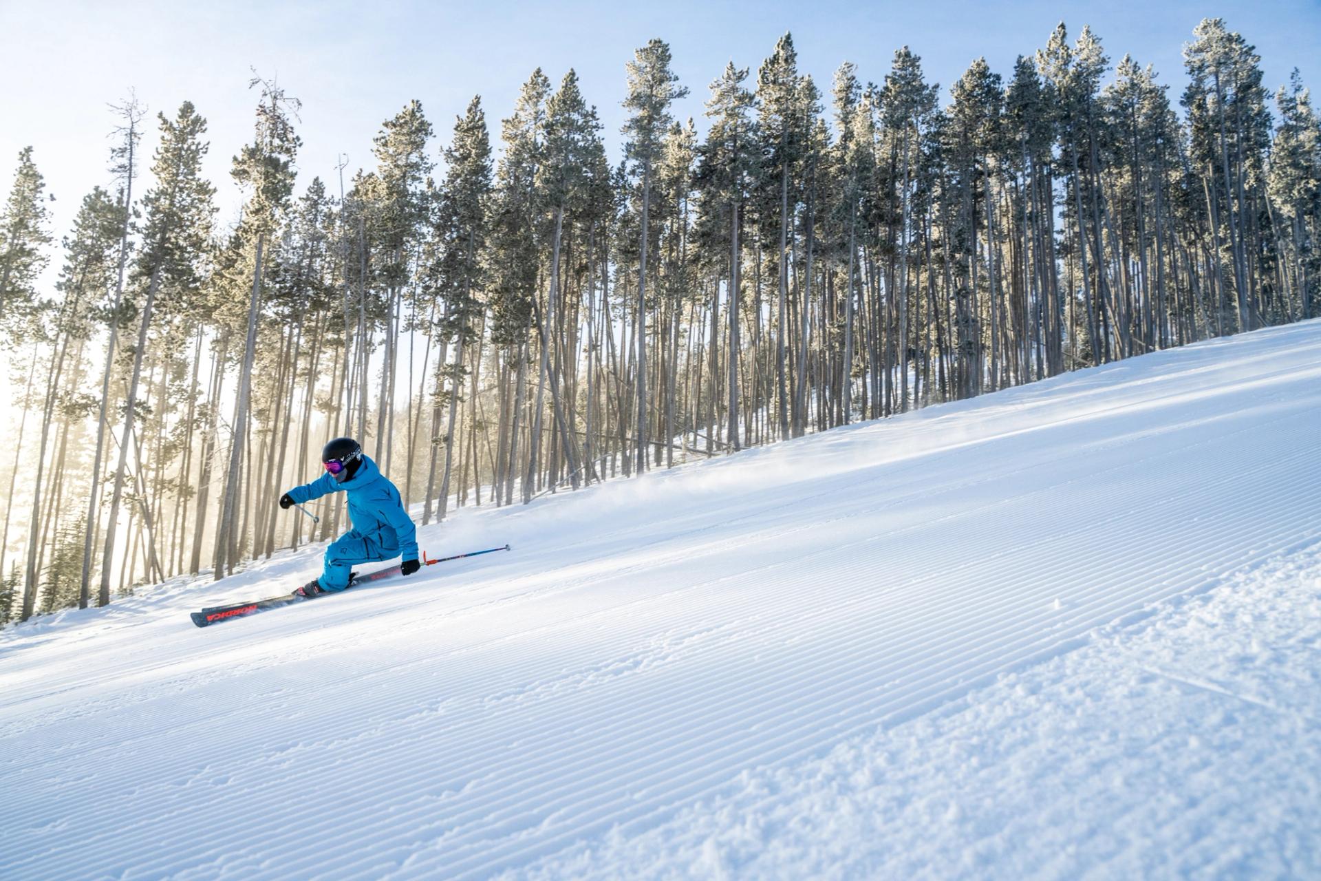 Skier on a groomed run