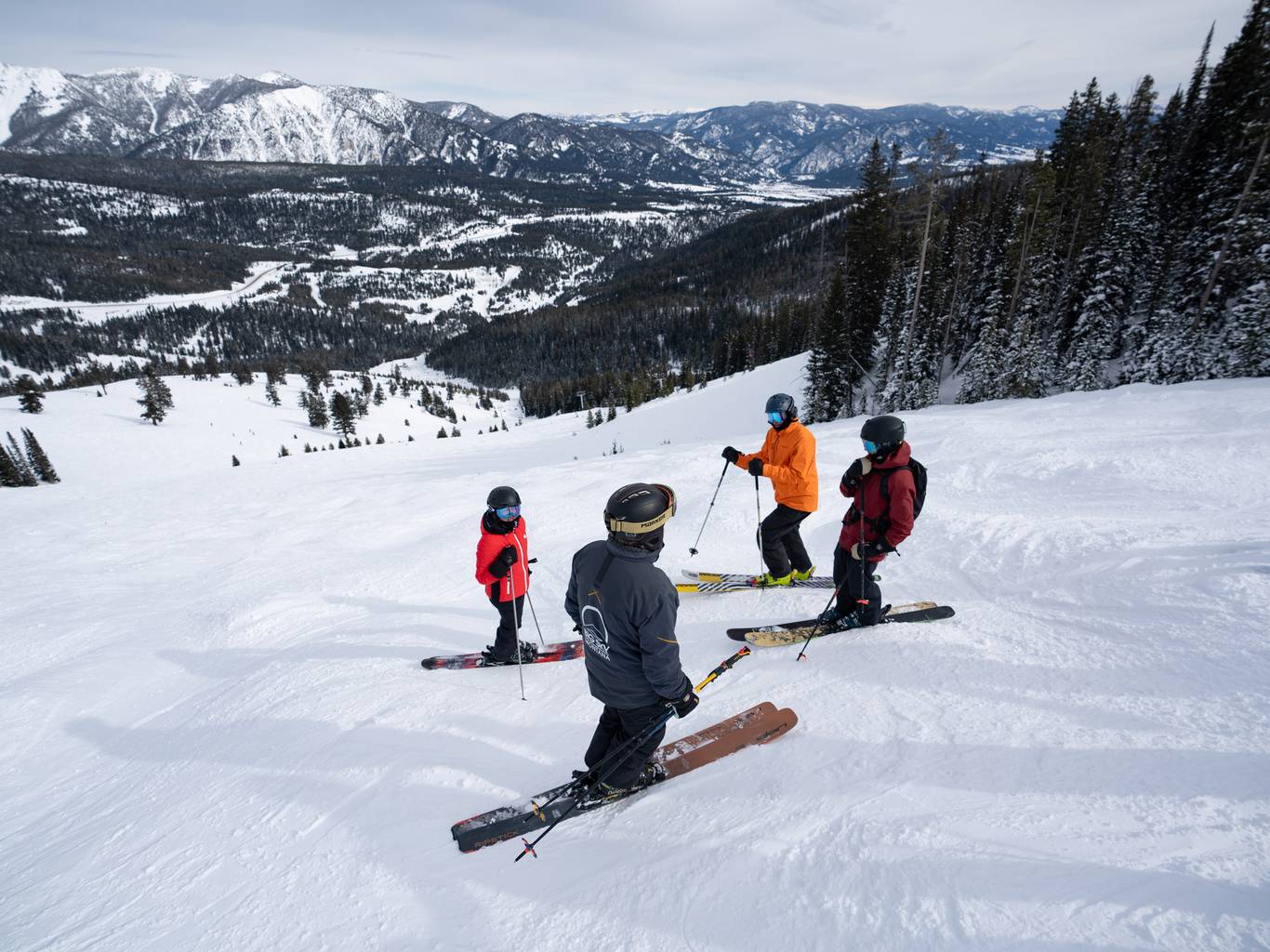 Group of skiers in a skills clinic