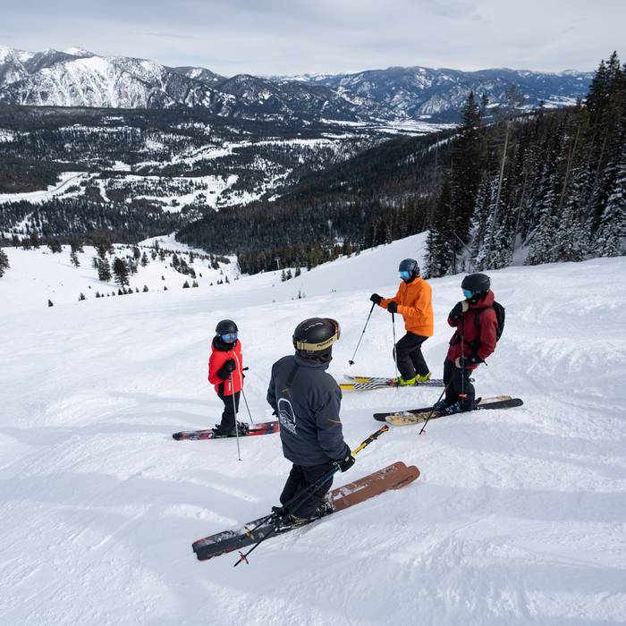Group of skiers in a skills clinic