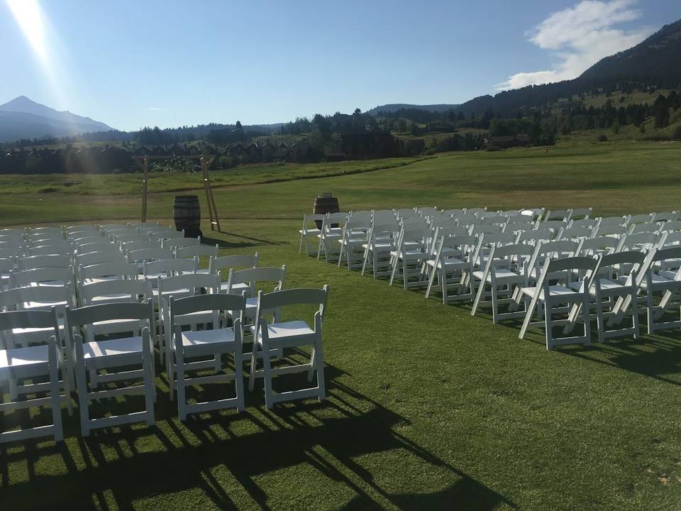 Outdoor wedding ceremony at the Big Sky Resort Golf Course