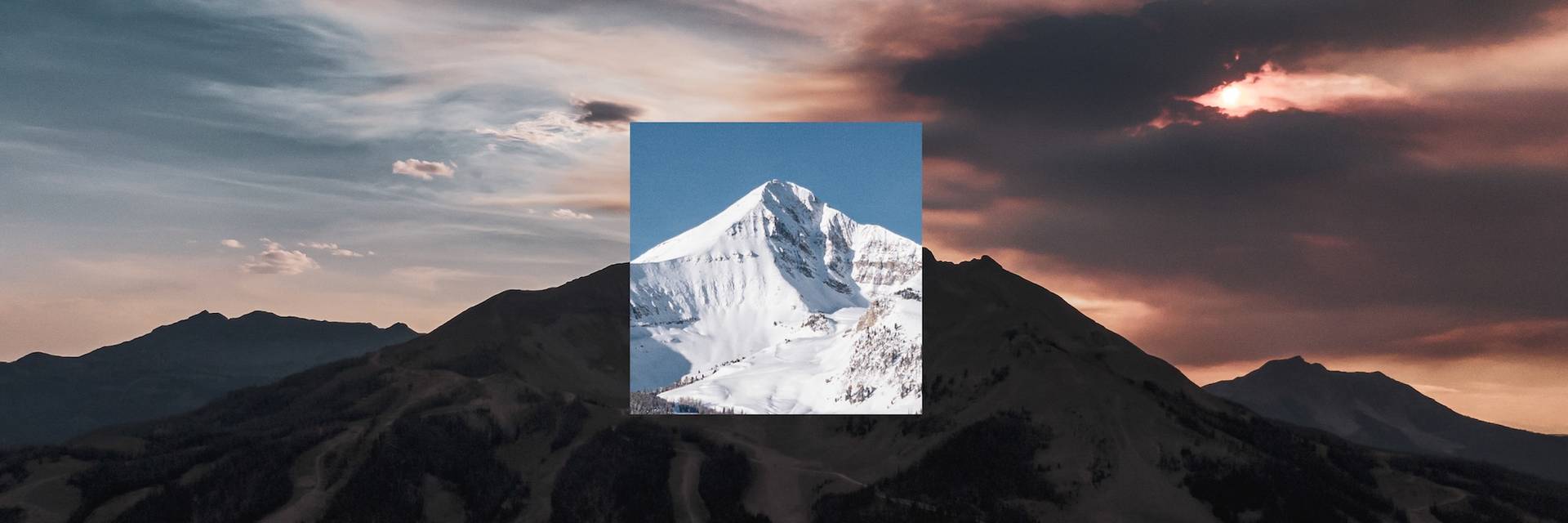 Big Sky Resort's Lone Peak in two seasons - covered in snow on the left, and summery on the right