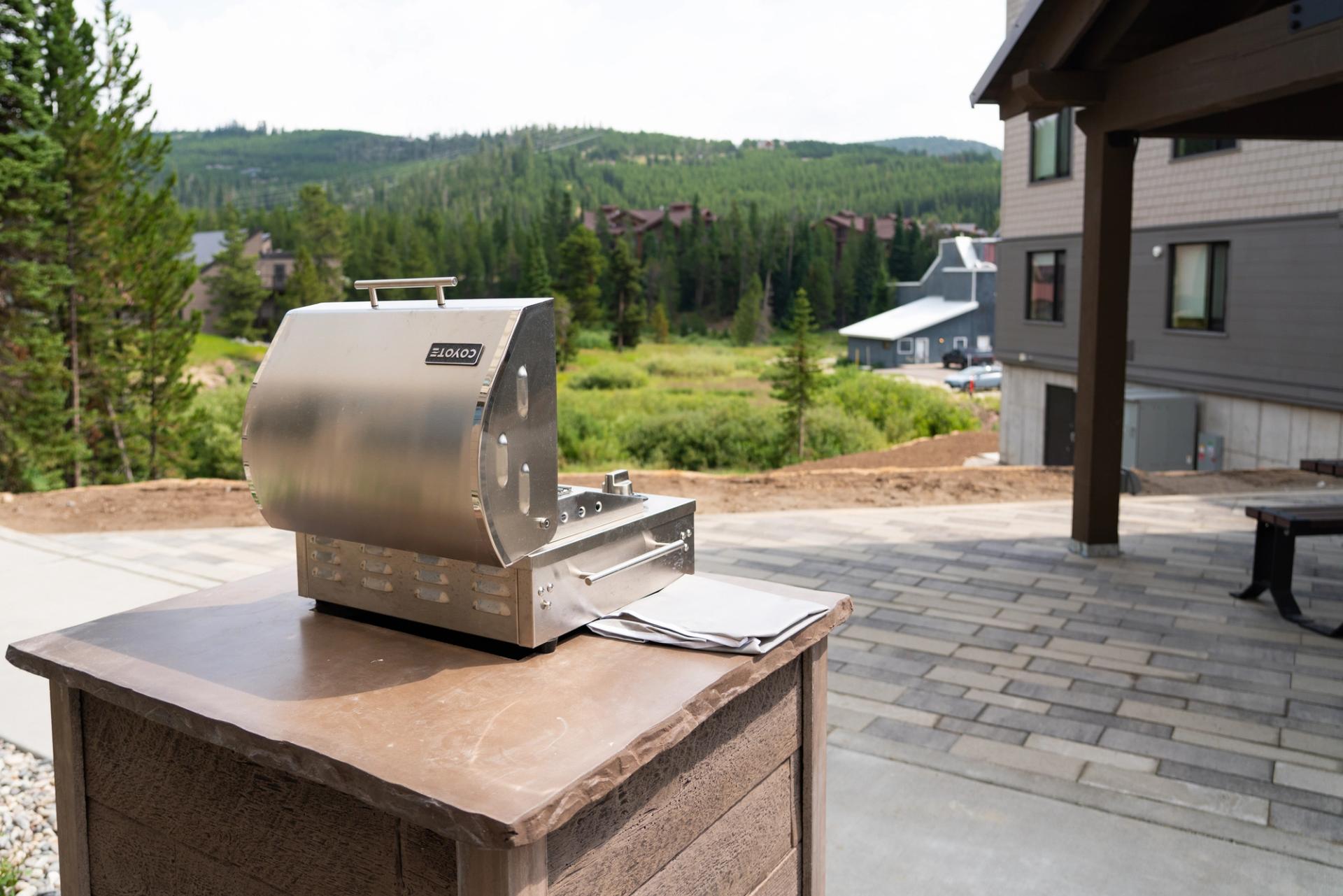 A grill in the outdoor area