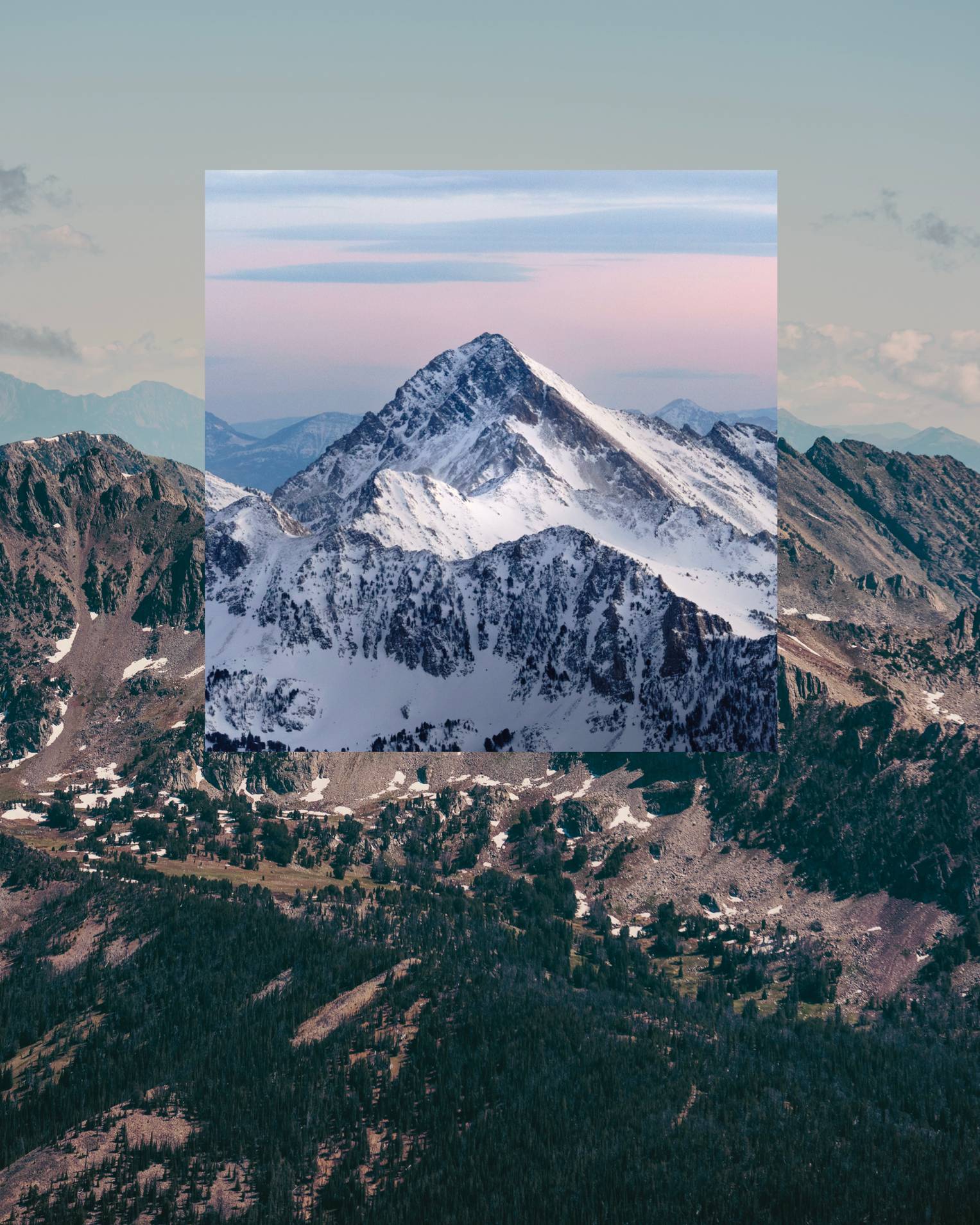 Summer and winter view of the Spanish Peaks mountain range in Big Sky