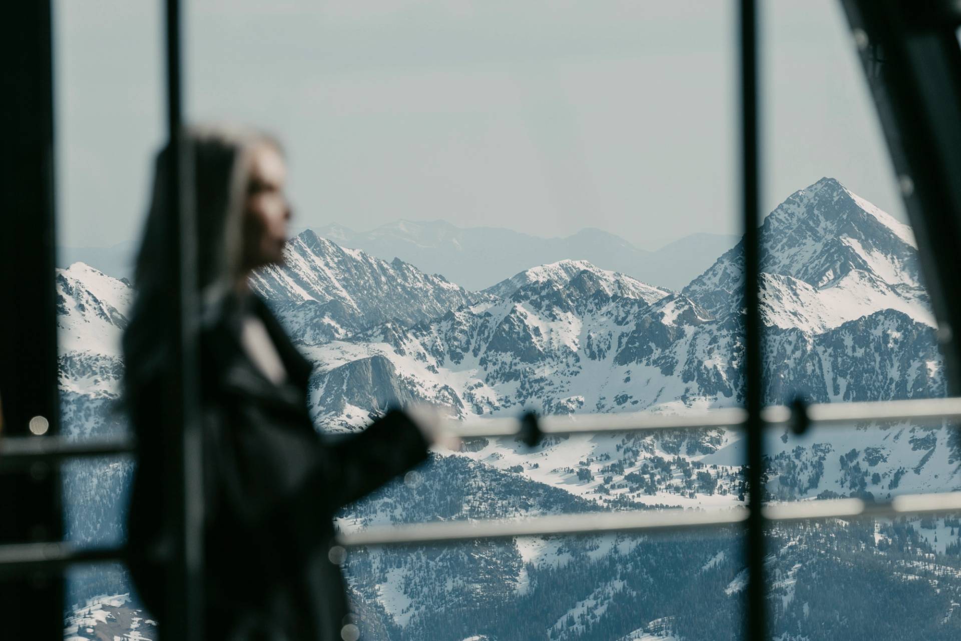 Woman in the Lone Peak Tram in winter