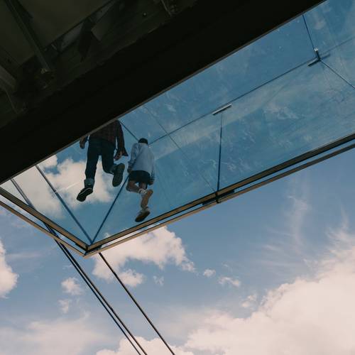 People walking on the glass floor at Kircliff