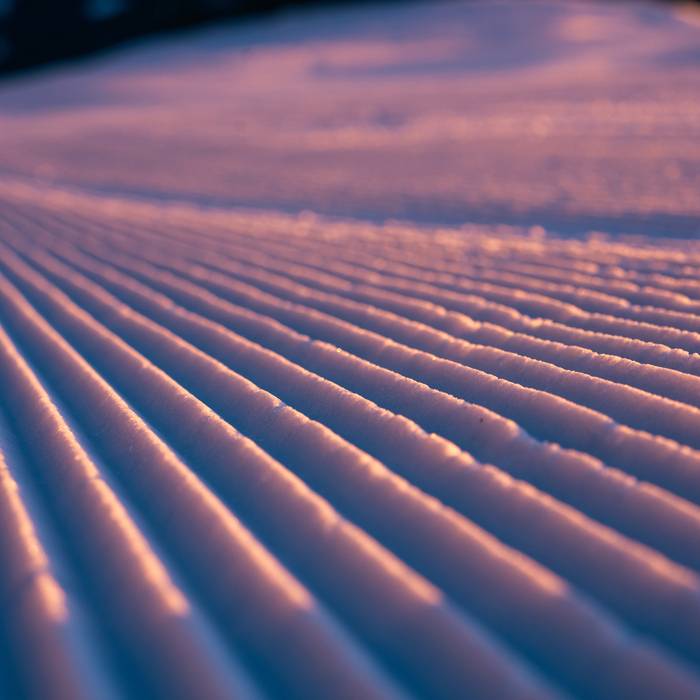 Groomed ski trail at sunrise