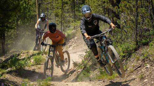 Mountain bikers in a lesson