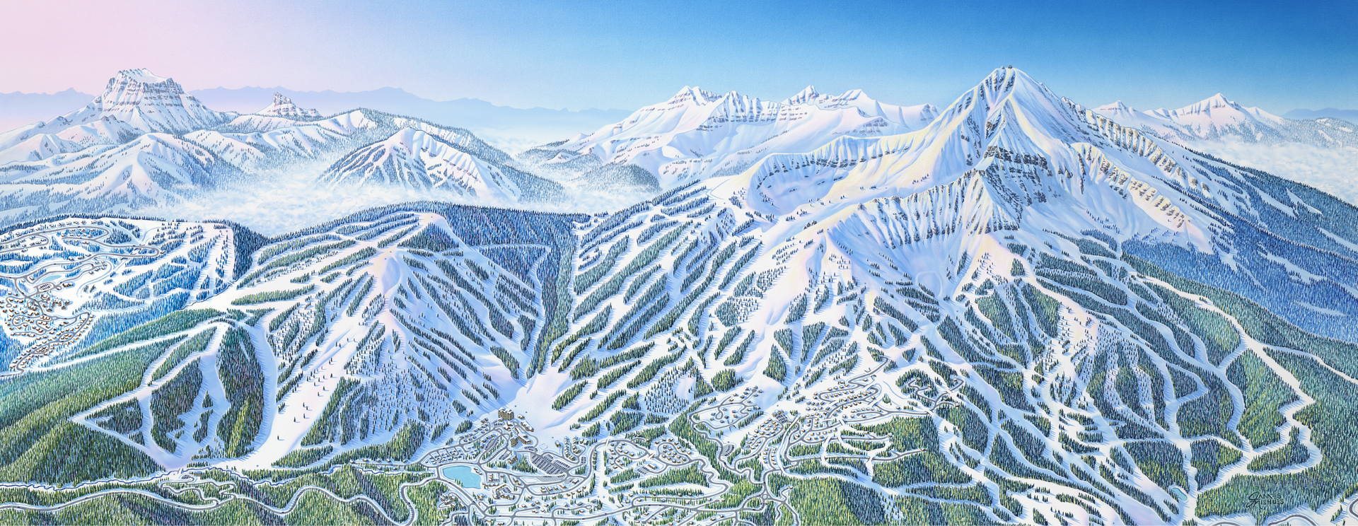 Big Sky Resort winter trail map artwork