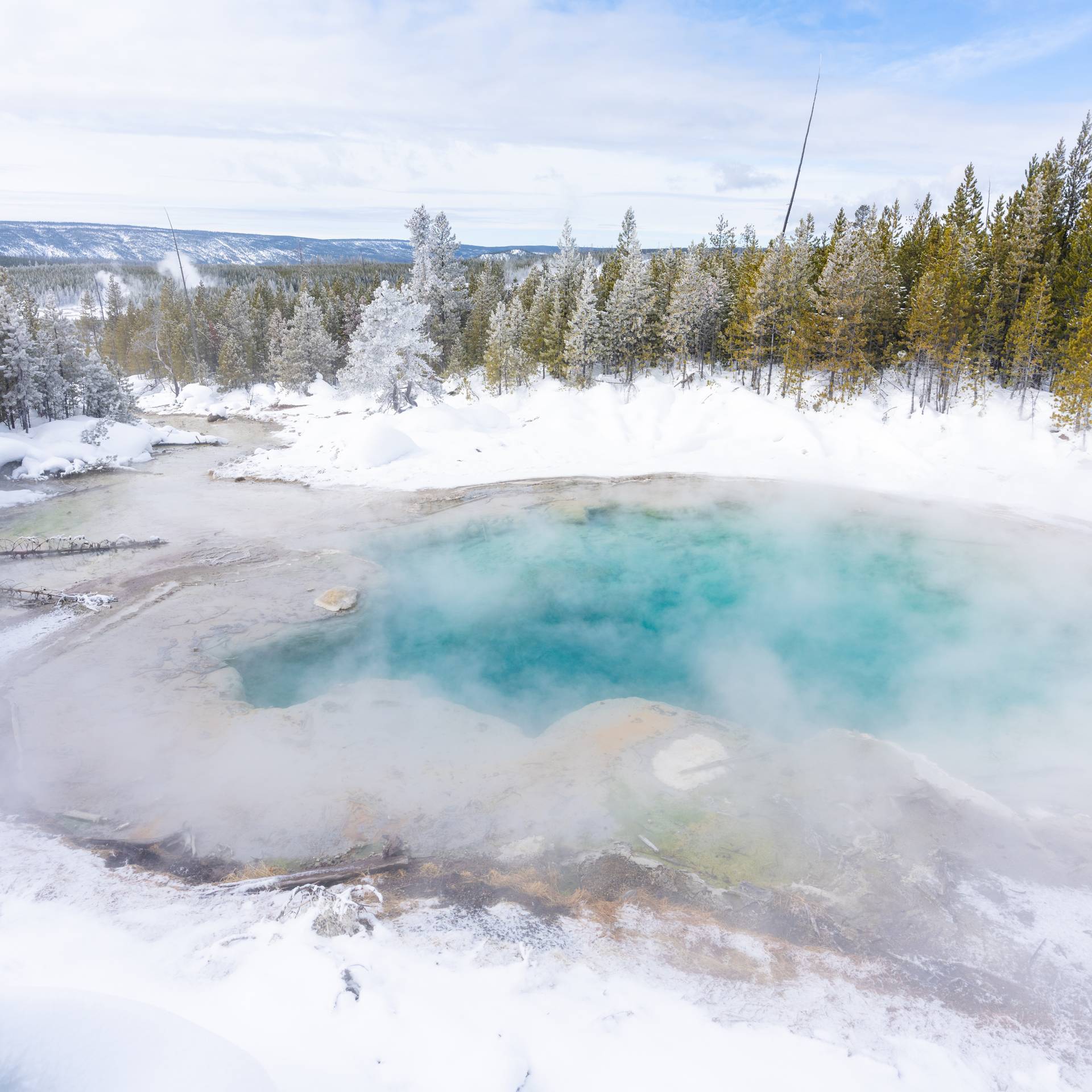 Yellowstone National Park hot spring in winter