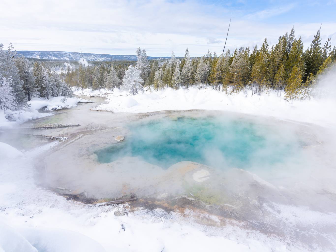 Yellowstone National Park hot spring in winter
