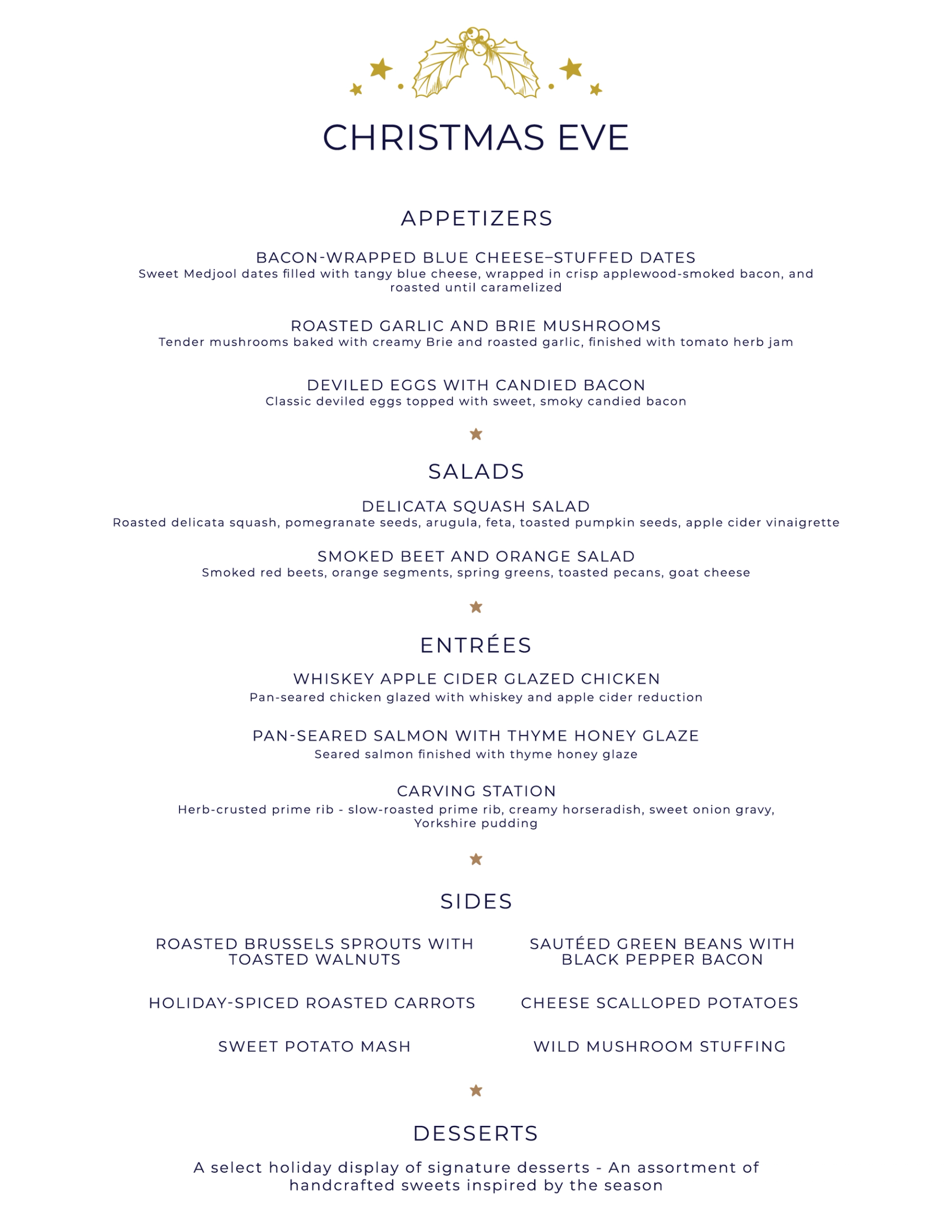Christmas Eve Dinner menu