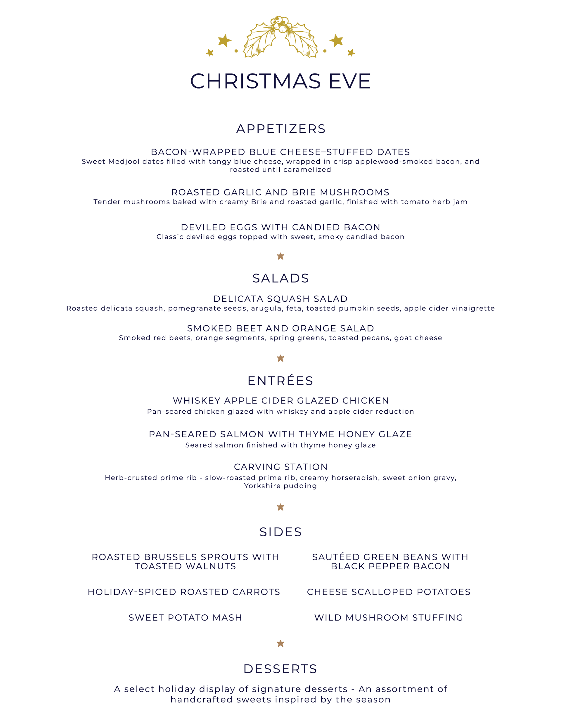 Christmas Eve Dinner menu