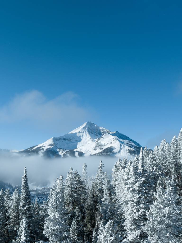 Lone Mountain covered in snow